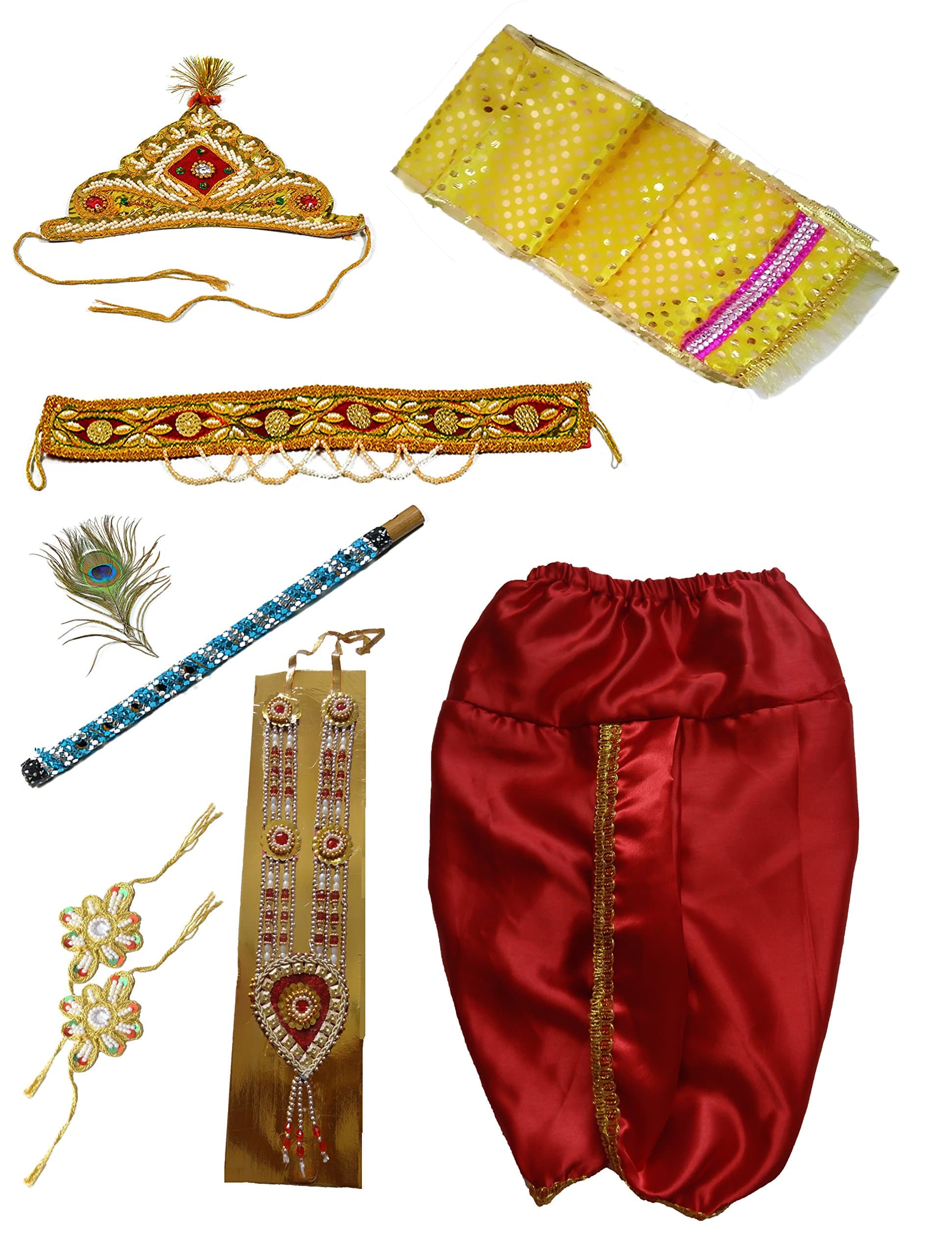 Pakhi Little Krishna Dhoti Dupatta Set - Yellow-Red (5 - 6 Years)