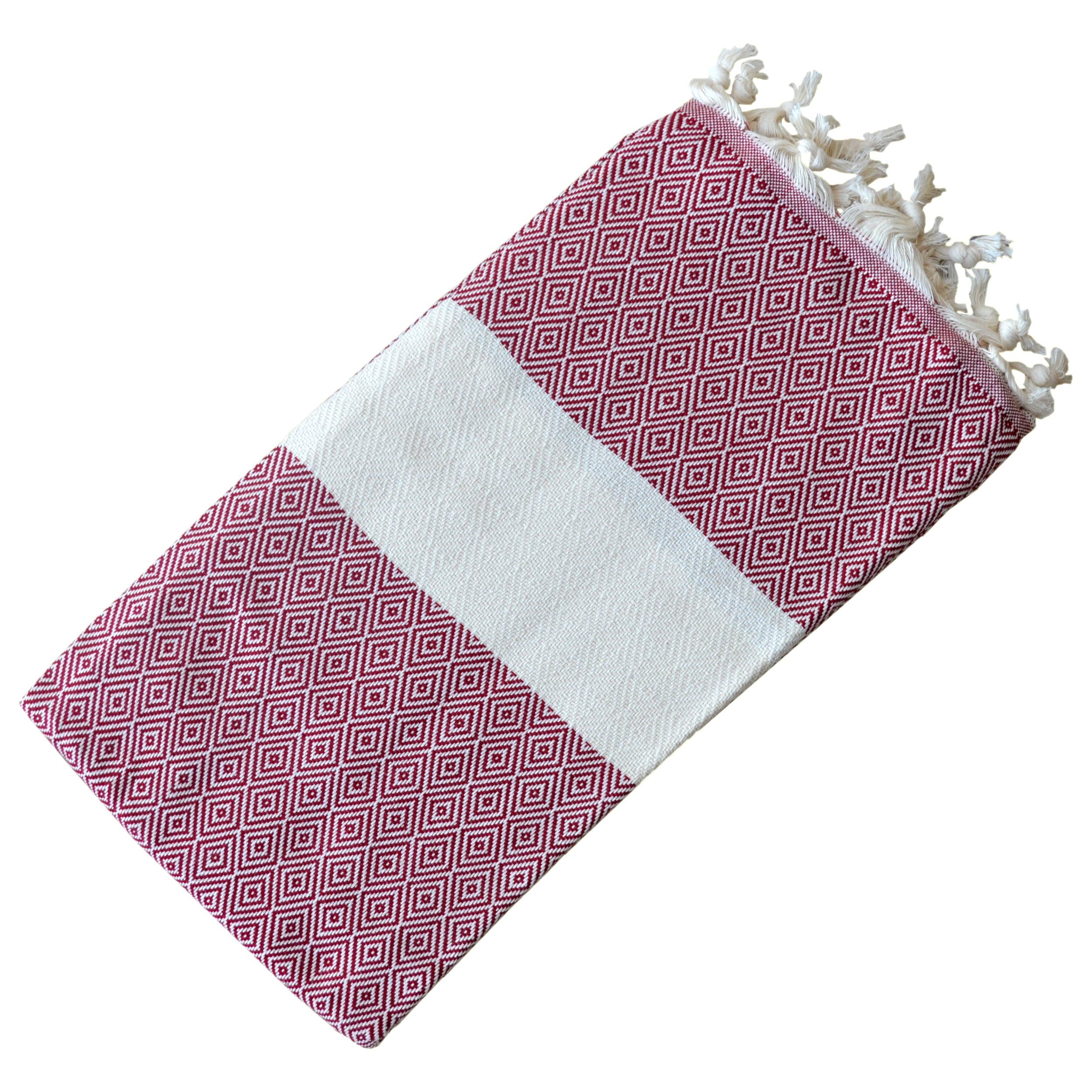 Dandelion - Diamond Pattern - Naturally-Dyed Cotton Turkish Towel Peshtemal - 71x39 Inches - Burgundy