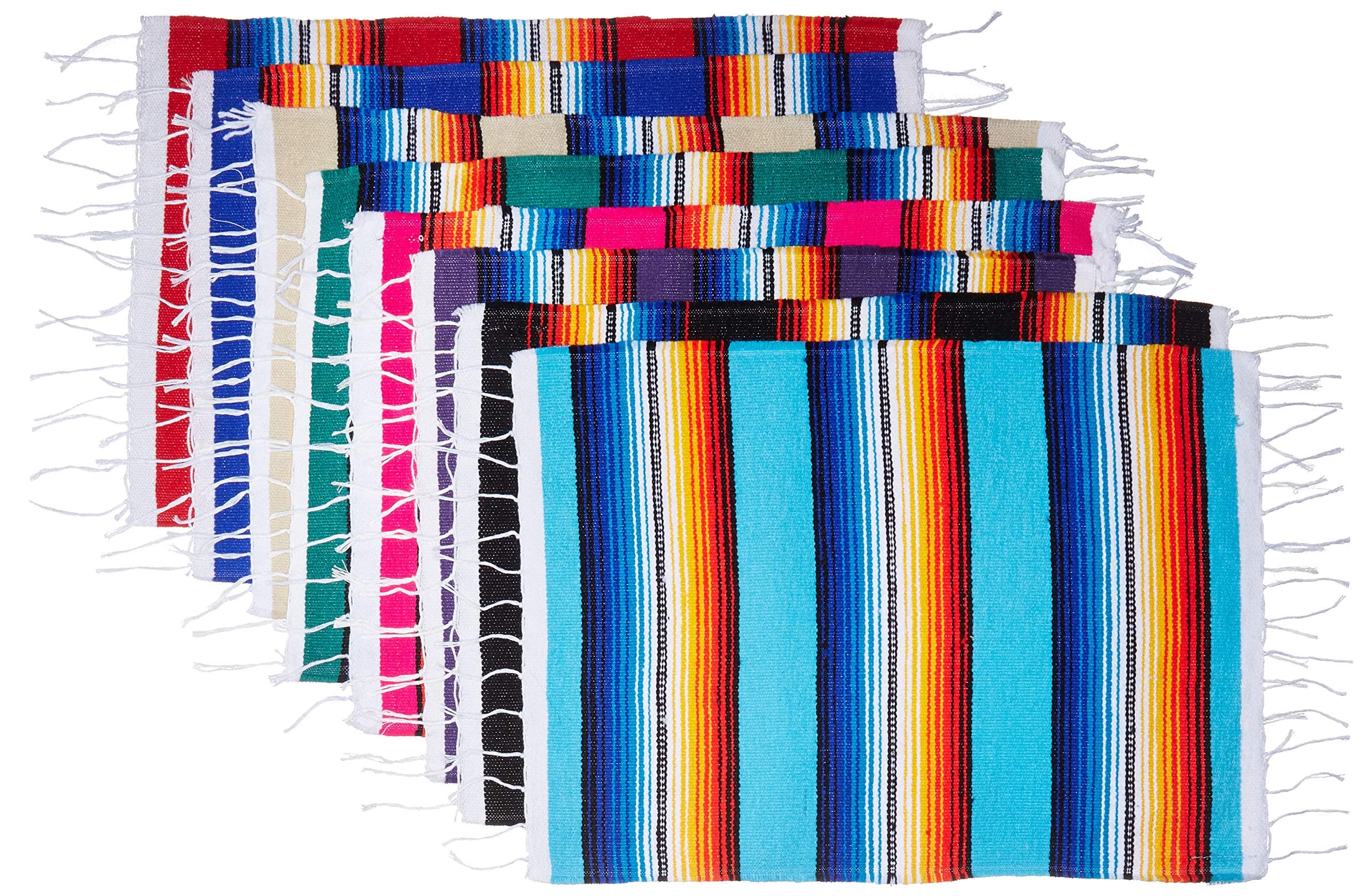 Mexican Serape Style Place Mats, Assorted Place Mats for Mexican Party or Wedding Decorations, 18 inch by 13 inch (Set of 8)