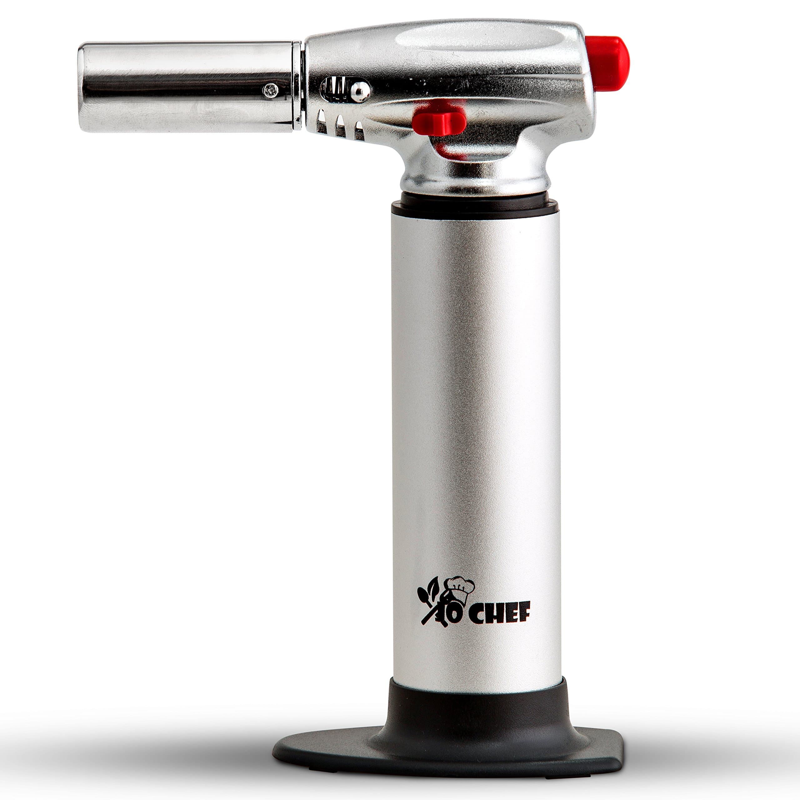 Professional Culinary Torch - Aluminum Refillable Crème Brulee Blow Torch - Safety Lock and Adjustable Flame - Perfect for Cooking, Baking, Crafts, BBQs - FREE Heat Resistant Place Mat + Recipe eBook