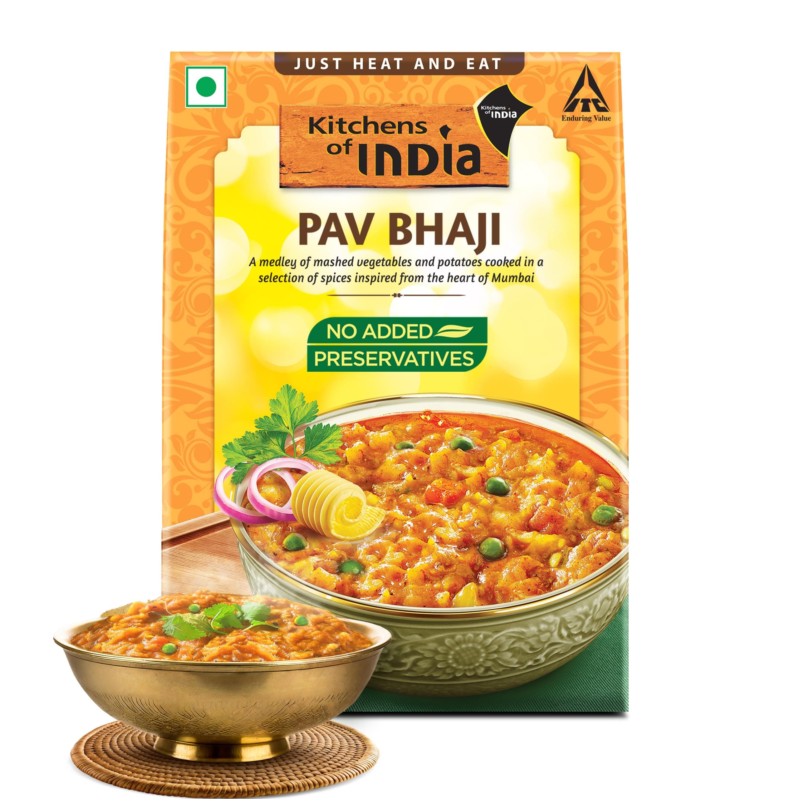 Kitchens of India Pav Bhaji, ITC Ready to Eat Indian Food, Just Heat and Eat, Microwavable, 285g