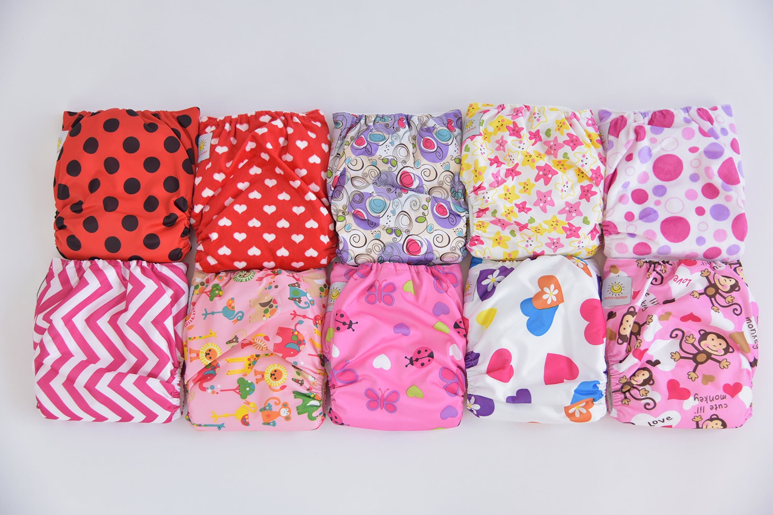10 Pack Pocket Cloth Diapers with 20 Inserts (2 Inserts Per Diaper)-girl Pack