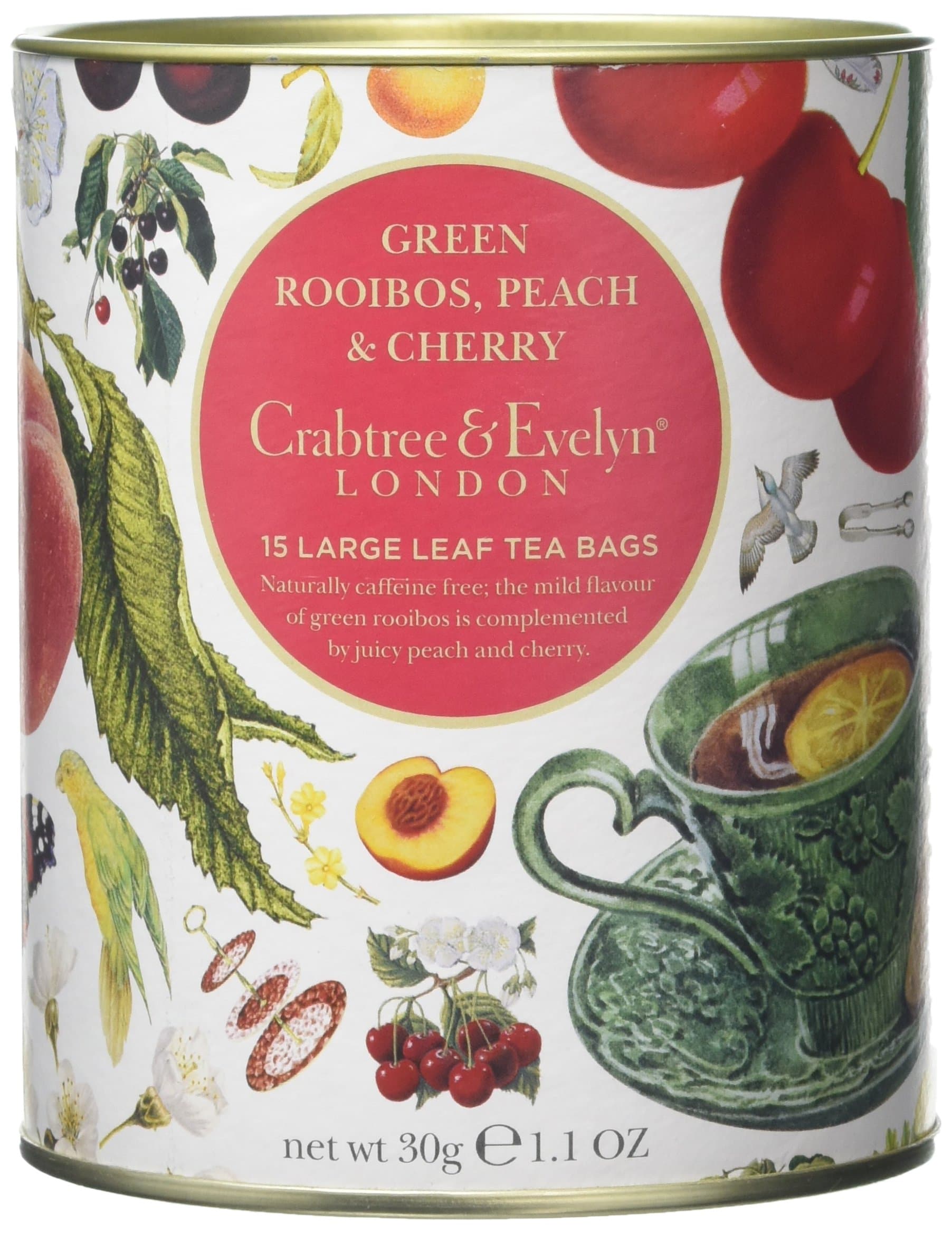 Crabtree & Evelyn Green Roobibos/Peach and Cherry Tea 15 Pyramid Teabags 30 g