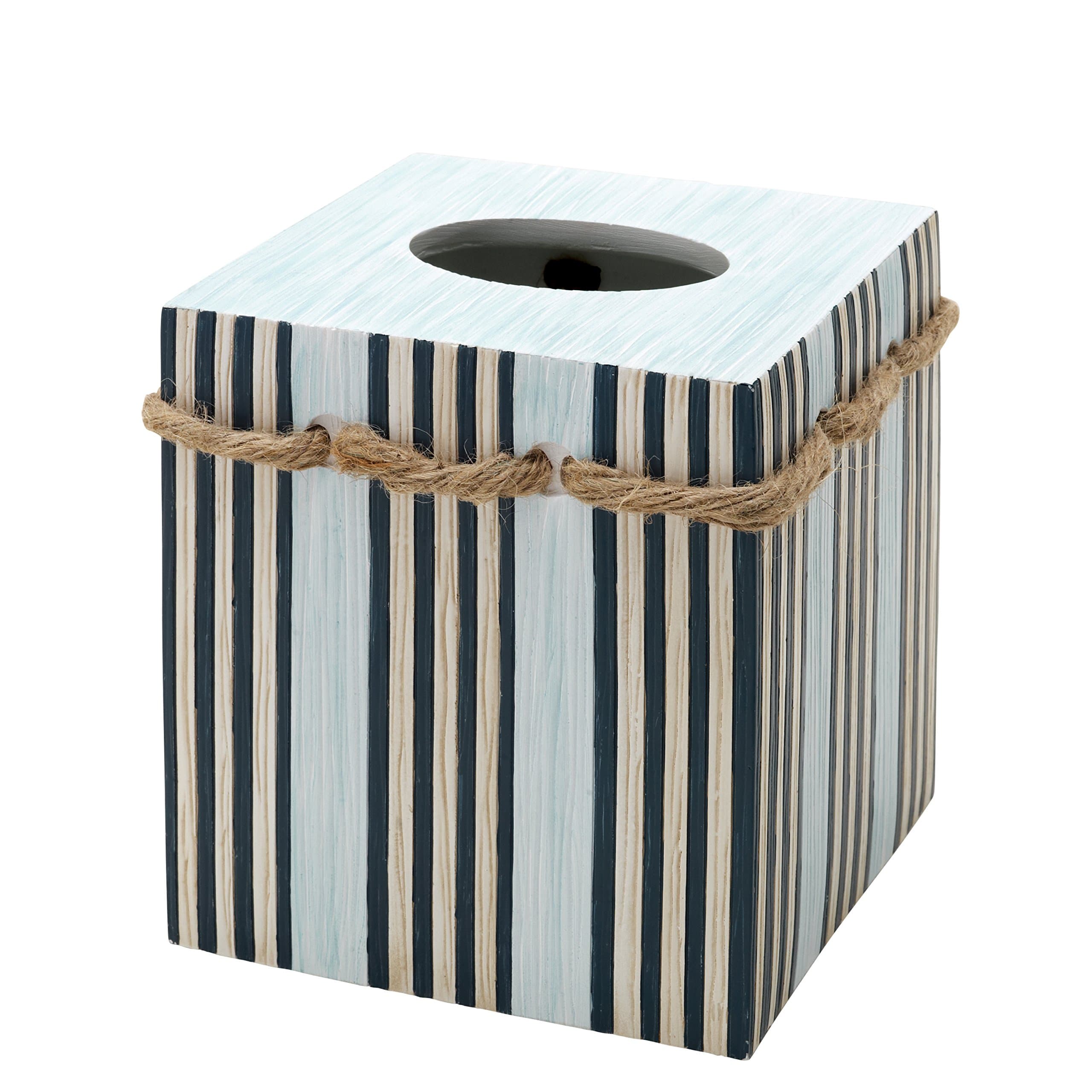 Zenna Home Tissue Box Cover Seaside Serenity Bath Accessories, Teal/Ivory