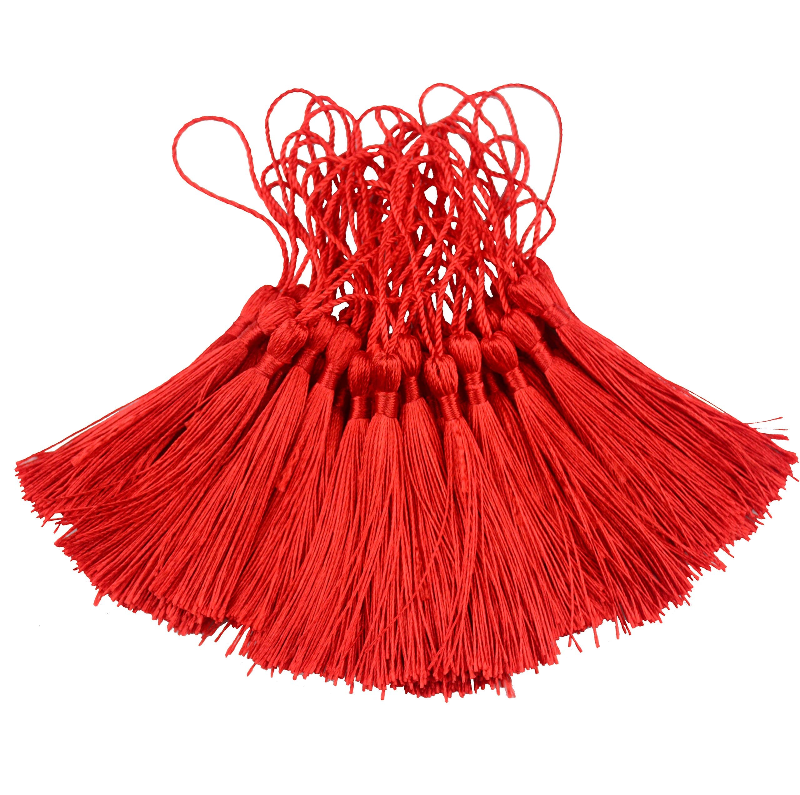 Makhry 100pcs 13cm/5 Inch Silky Floss bookmark Tassels with 2-Inch Cord Loop and Small Chinese Knot for Jewelry Making, Souvenir, Bookmarks, DIY Craft Accessory