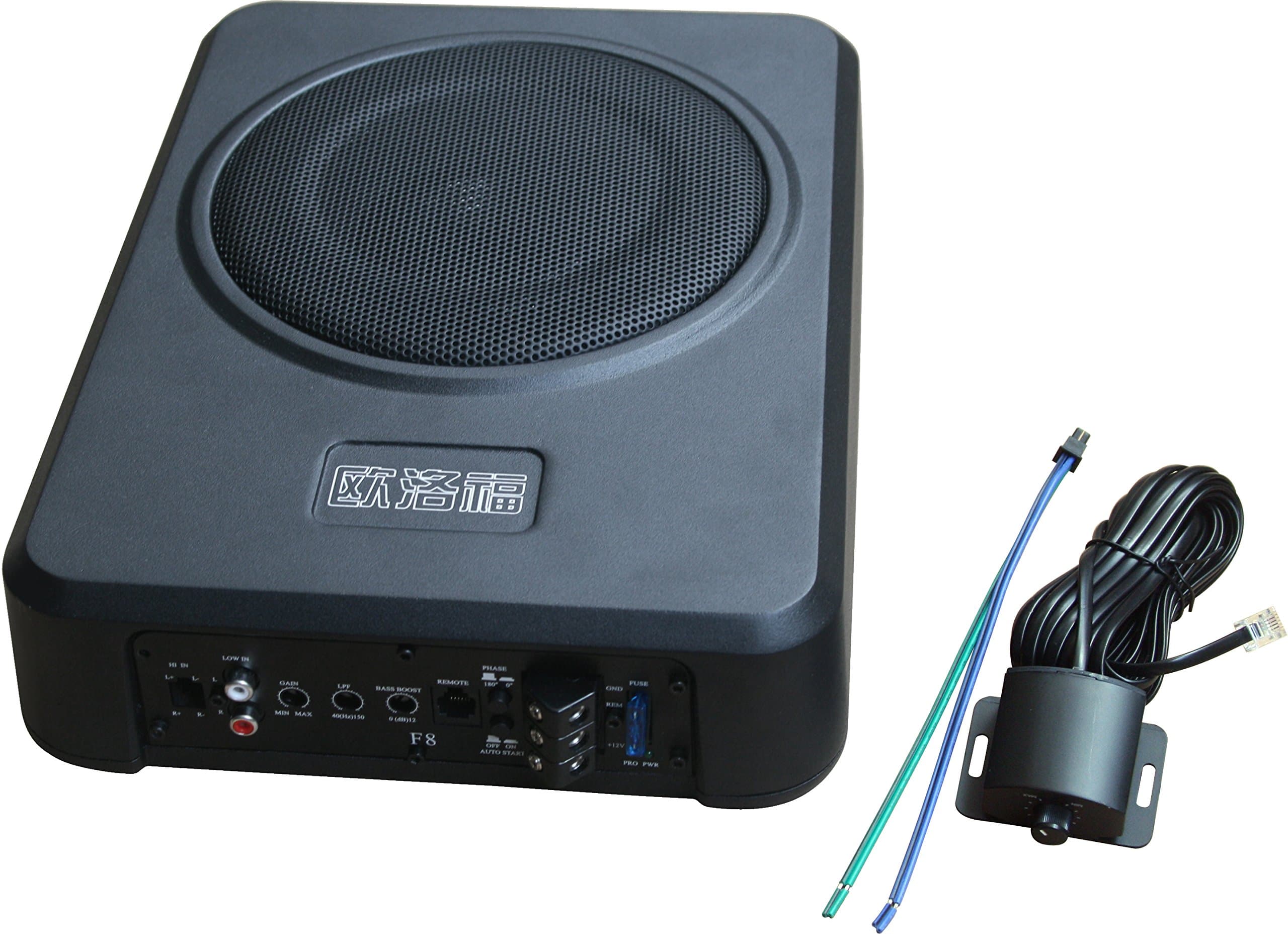 Olefu F803 AB Class Bass Low Profile Amplified 8 Inch Car Subwoofer with Remote Subwoofer Control