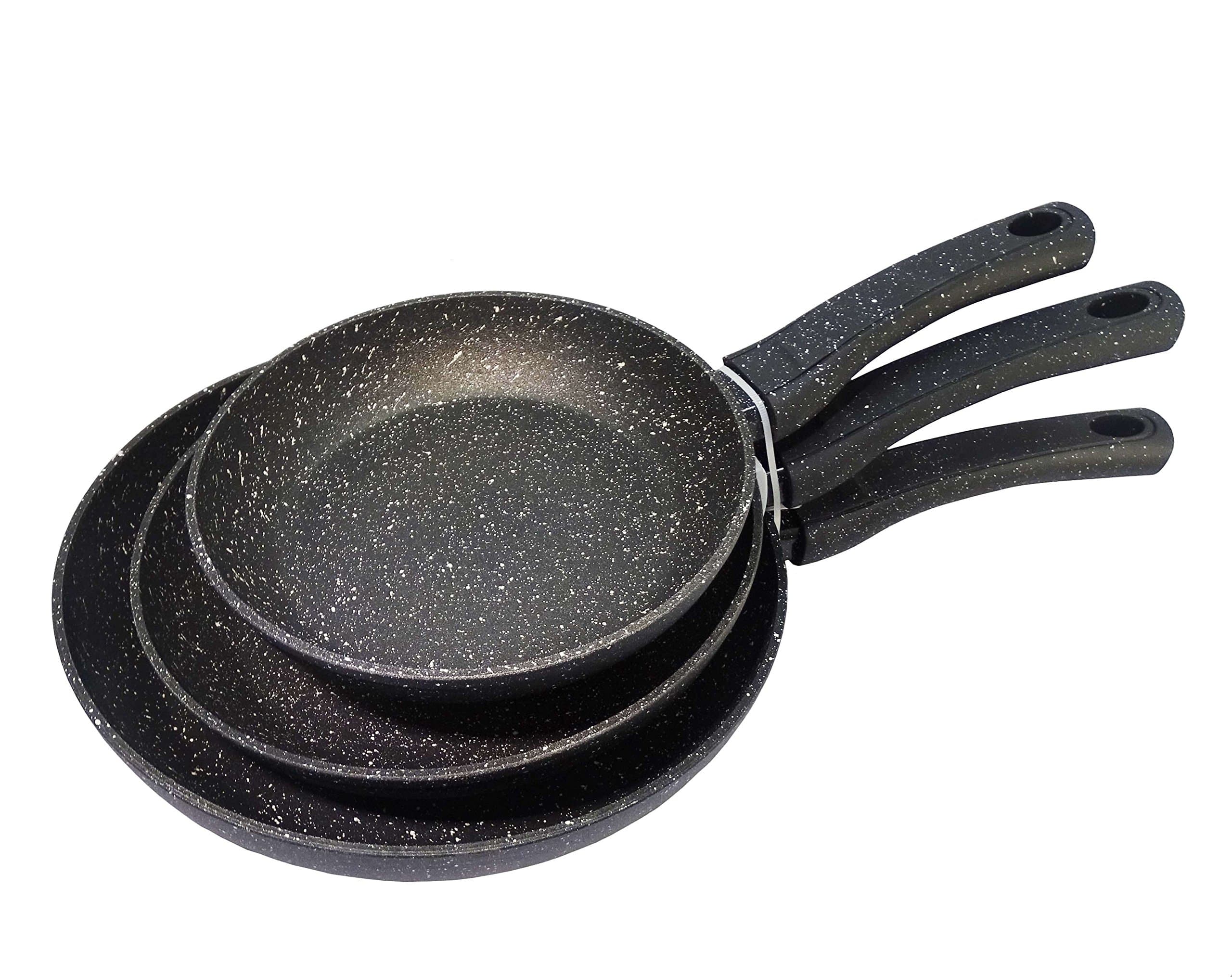 ROYAL SWISS 3-Piece Frying Pan Set, Non-Stick, Marble Coating and Soft Touch Handle, Induction, Black, Diameter 20 cm, Diameter 24 cm, Diameter 28 cm