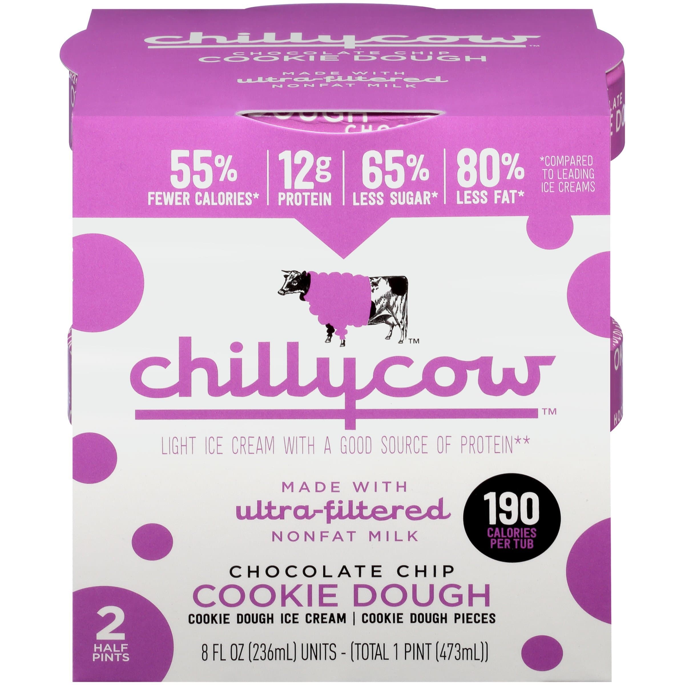 Chilly Cow Chocolate Chip Cookie Dough Light Ice Cream, 16 fl oz (frozen)