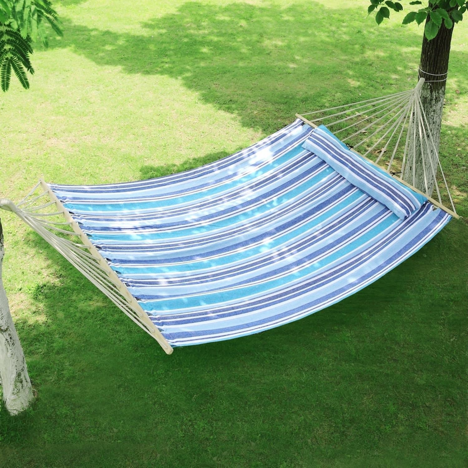 83"x55"Hammock Quilted Fabric Pillow Spreader Bar Double Size Outdoor Heavy Duty