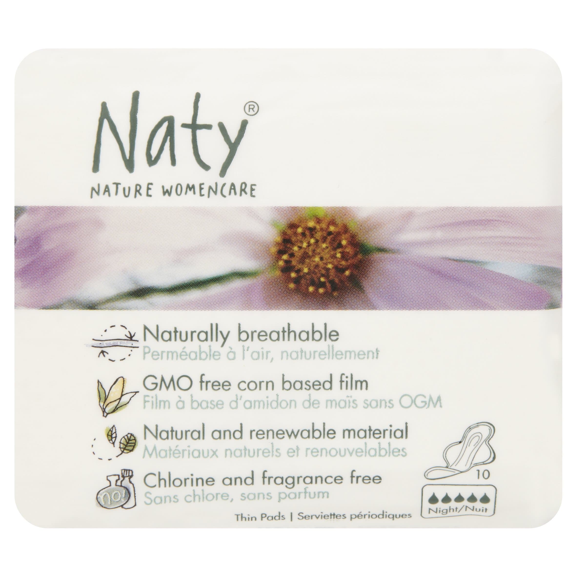 NATY Eco Pads, Night, 10 Count