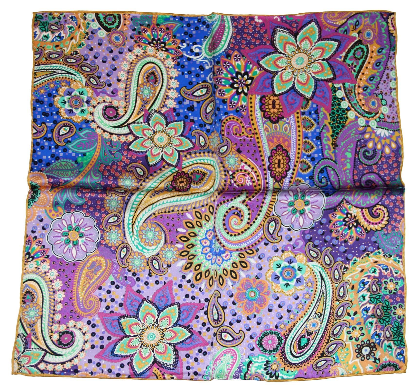 100% Silk Scarf Shawl, Small Square, 20 Inch X 20 Inch (Golden Beads)