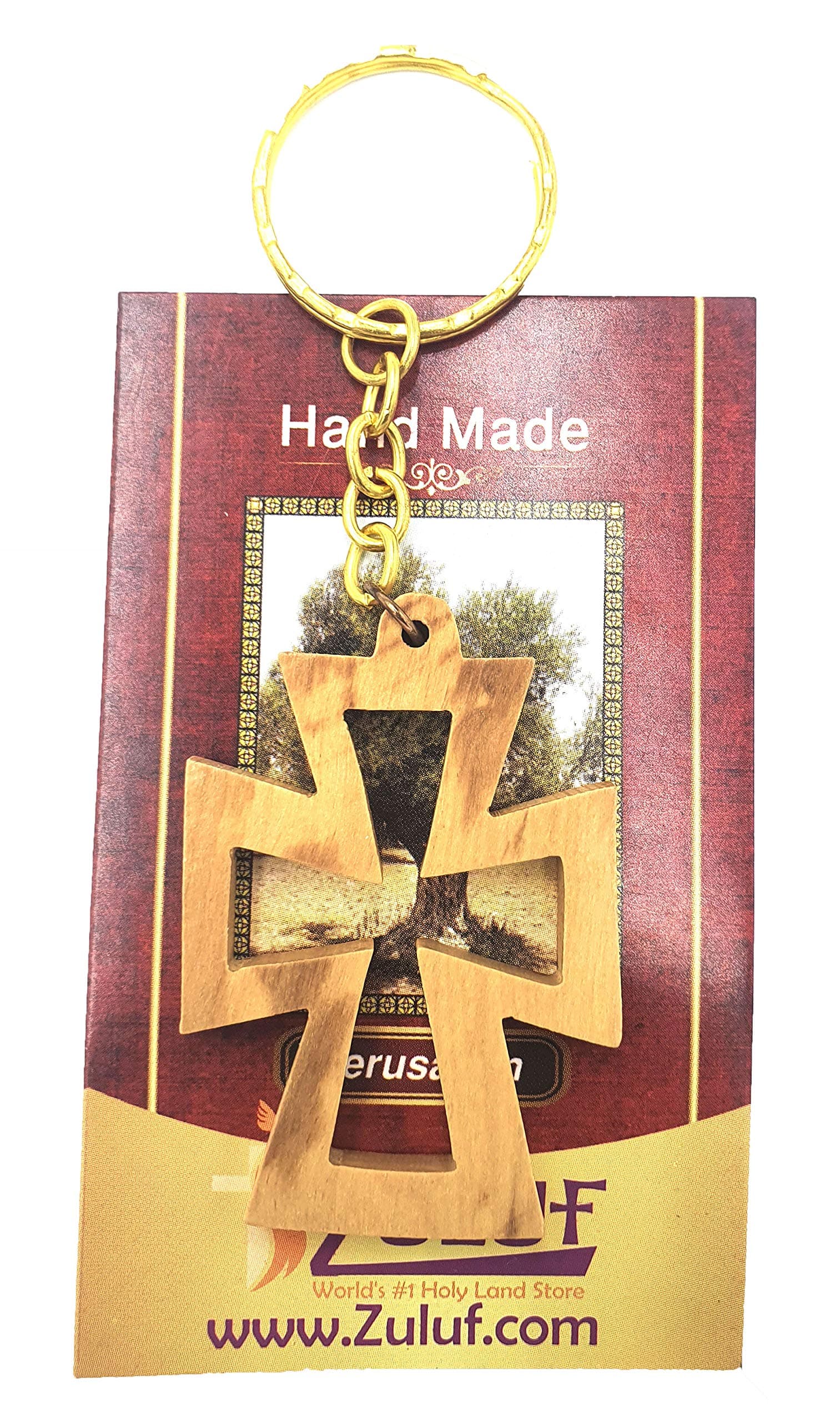 Zuluf Made in Bethlehem Holy Land Cross Olive Wood Key Chain keychain (OW-KC-008)