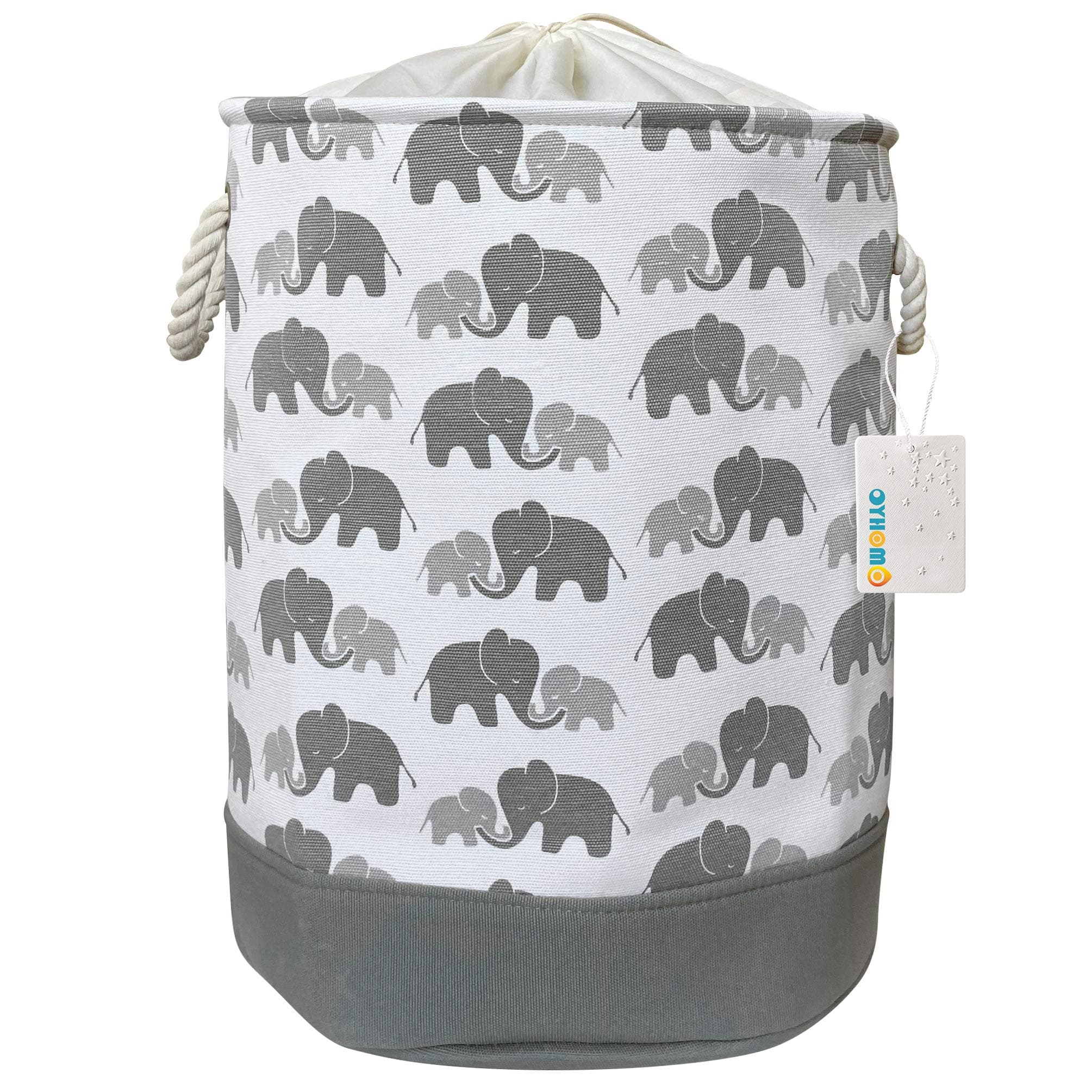 OYHOMO Laundry Basket Foldable Grey Elephant Storage Basket Clothes Hamper Large Thickened Canvas Fabric Storage Bin for Baby Kids Nursery