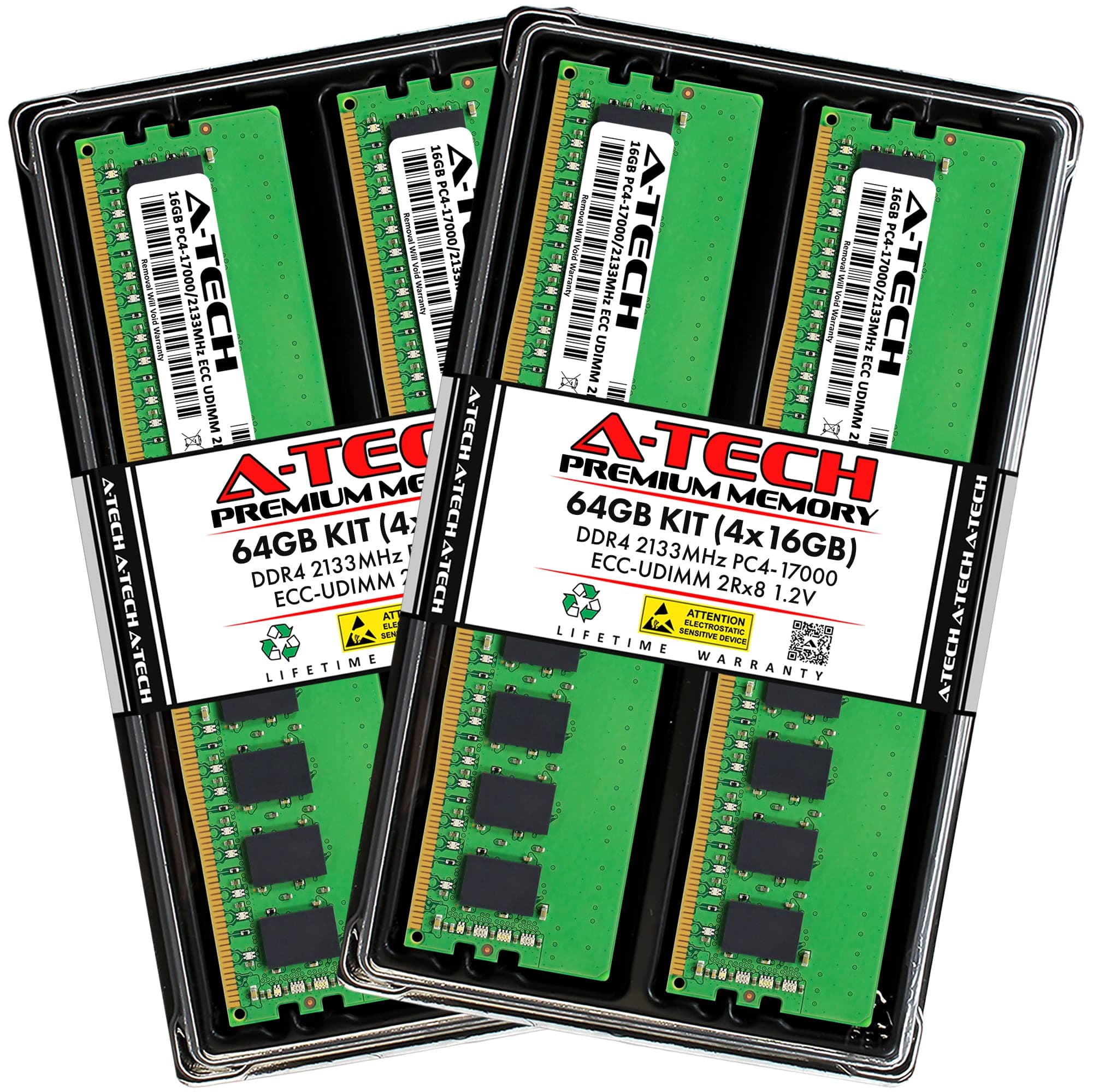 A-Tech Server 64GB Kit (4x16GB) DDR4 2133MHz PC4-17000 ECC UDIMM 2Rx8 Dual Rank 1.2V ECC Unbuffered DIMM 288-Pin Server & Workstation RAM Memory Upgrade Modules (A-Tech Enterprise Series)