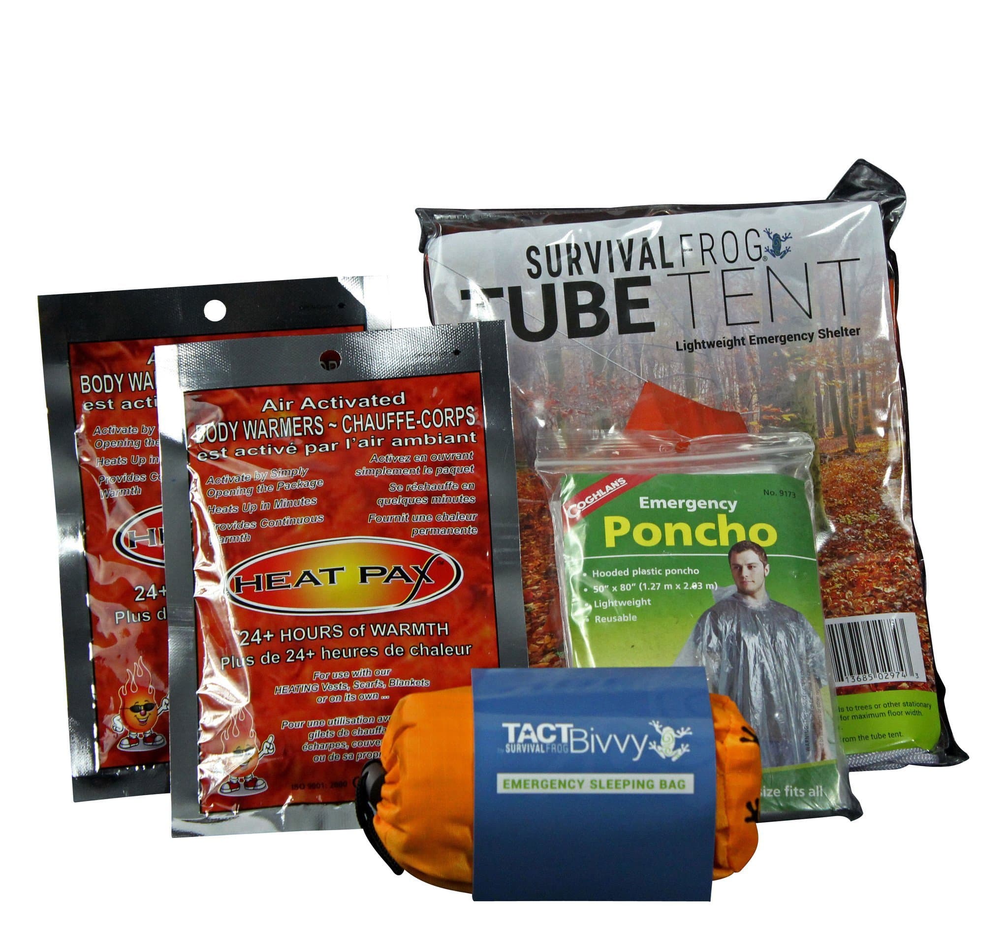 LifeShield Warmth & Outdoor Shelter Kit by Frog & CO - Hand Warmers, Poncho, Tact Bivvy & Tube Tent Shelter