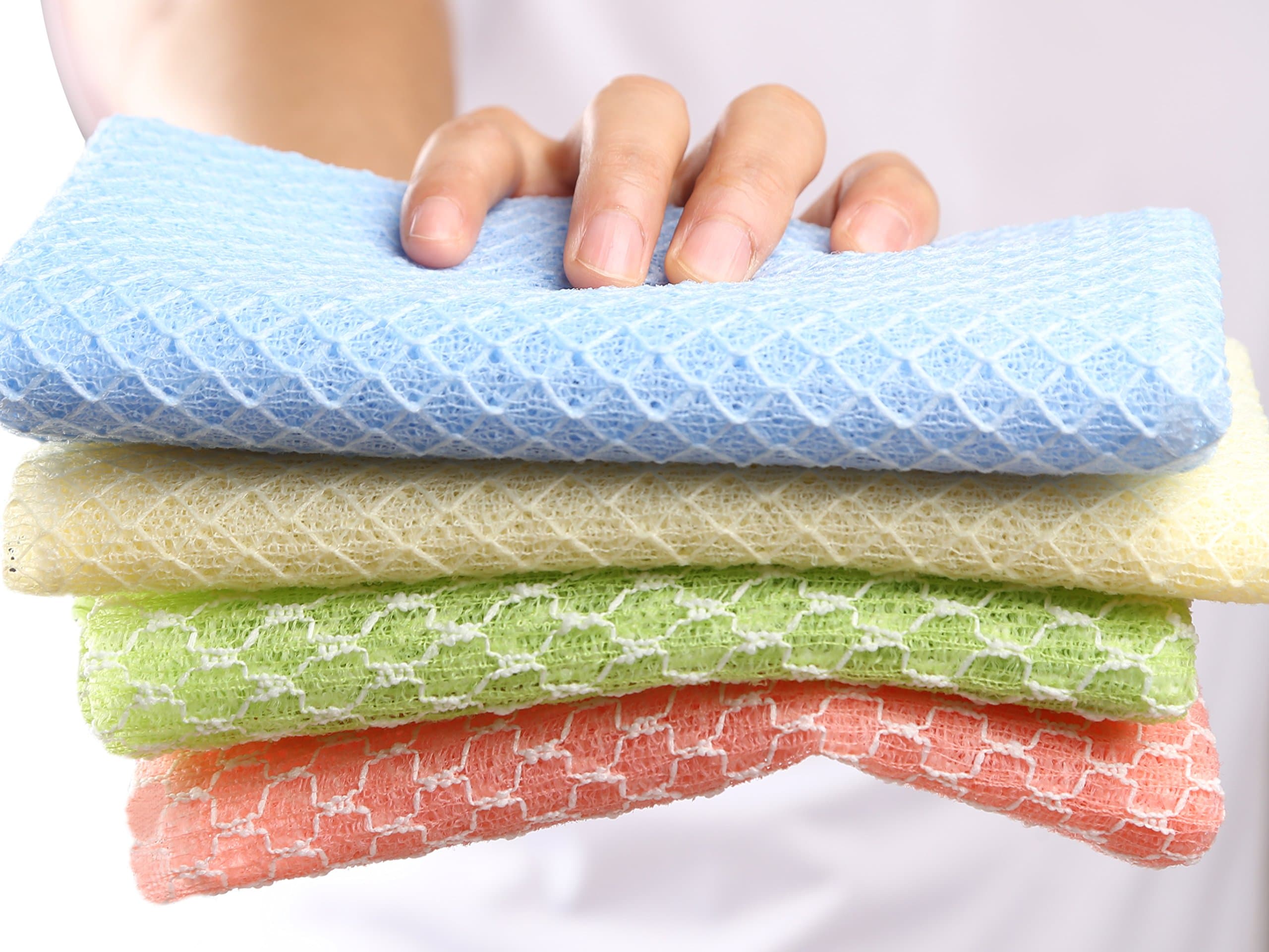 Korean Exfoliating Bath Towel Set (Pack of 4) / Wash Cloth With Soap & Gel/Back Scrubber for Shower Body Scrub/Hard Weave Soft & Smooth knitted loofah / 4Colors 2materials