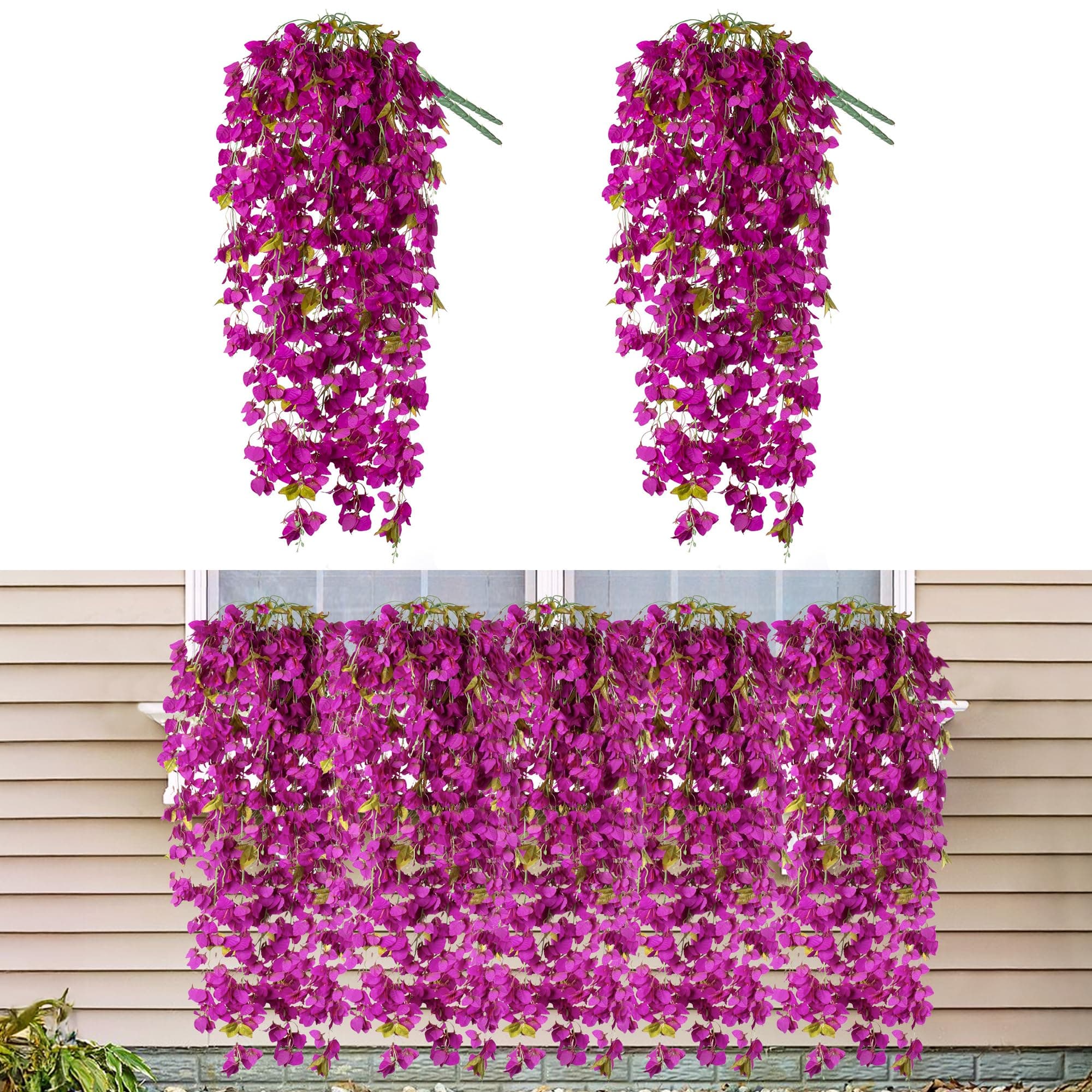 2 PCS Artificial Bougainvillea Bouquet Flowers,49 inches Triangle Plum Blooming Silk Bouquet for Home Centerpieces Garden Party Indoor Outdoor Spring Summer Decoration(Fuchsia)