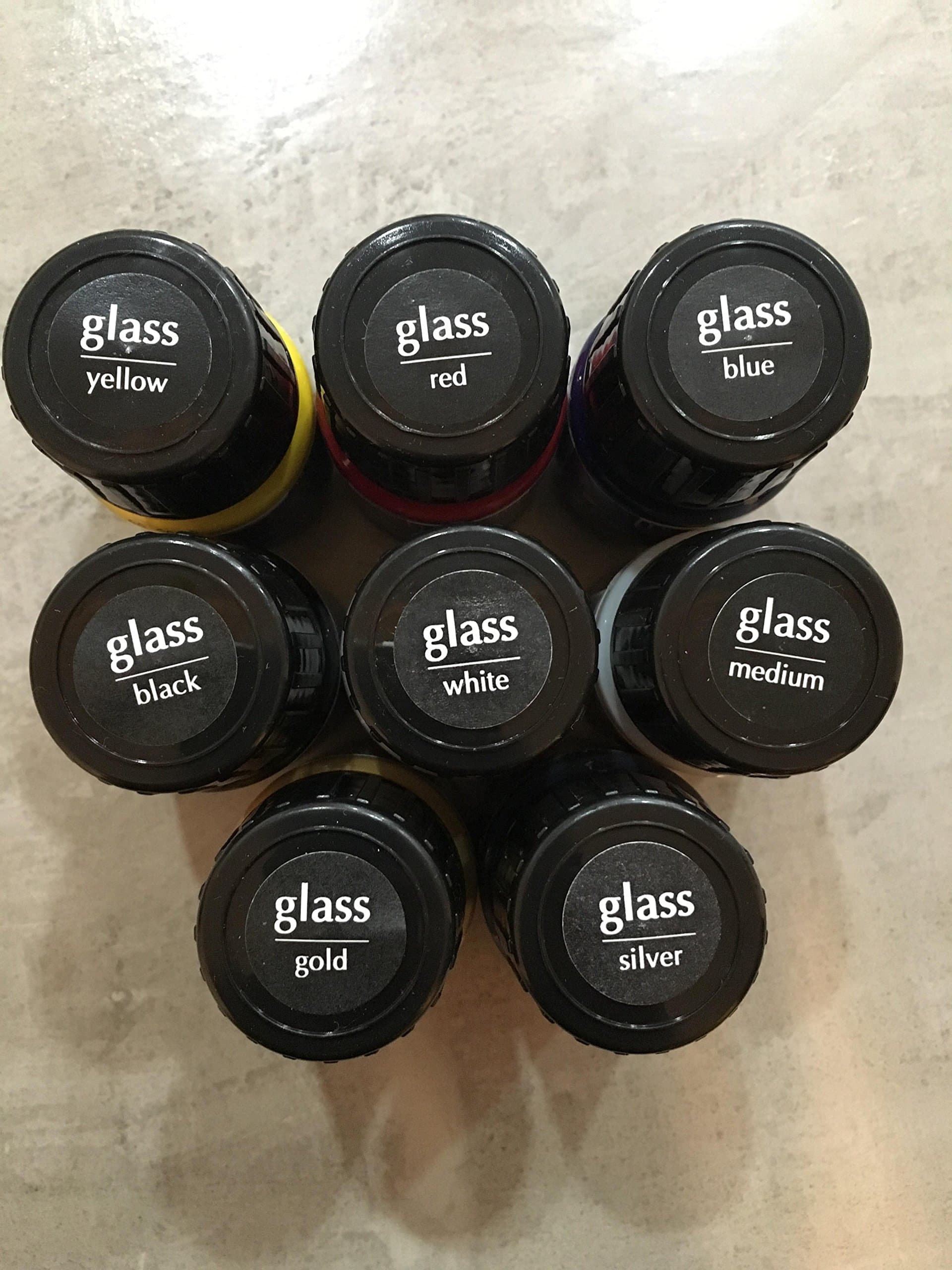 Pentart Glass Colors Glass & Porcelain Paint Super Bundle - Water Based, 30 ml each (5 basic colors, medium, gold and silver)