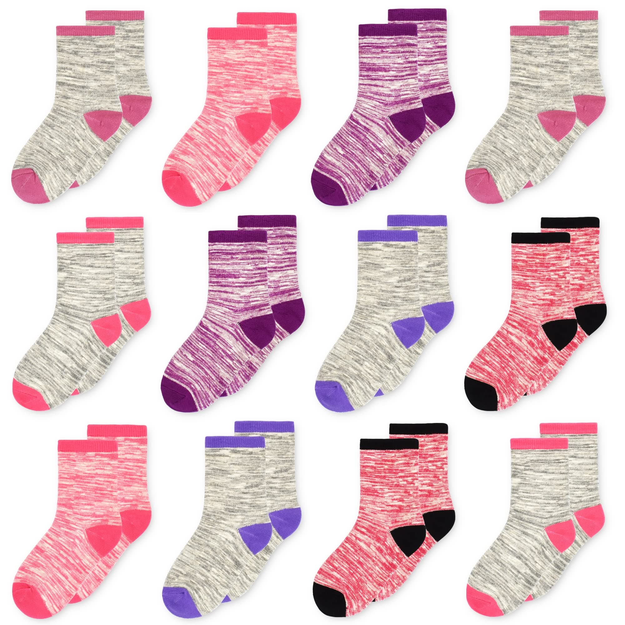 Girls Crew Socks 12 Pairs, Breathable Sports & Daily Use Kids Socks for Age 1-14 Years With Colorful Striped Designed Toddler