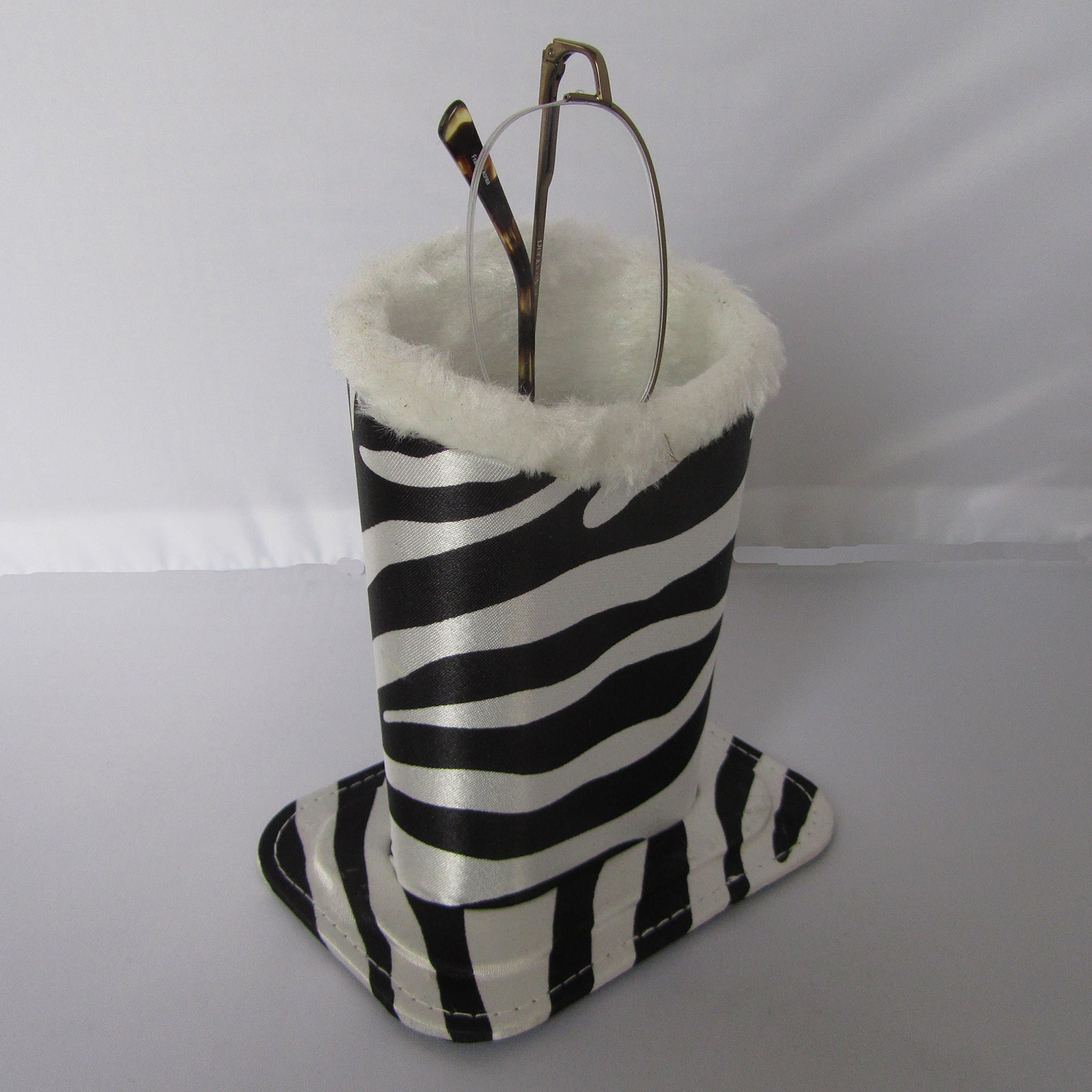 Plush Lined Desk Eyeglass Holder Zebra