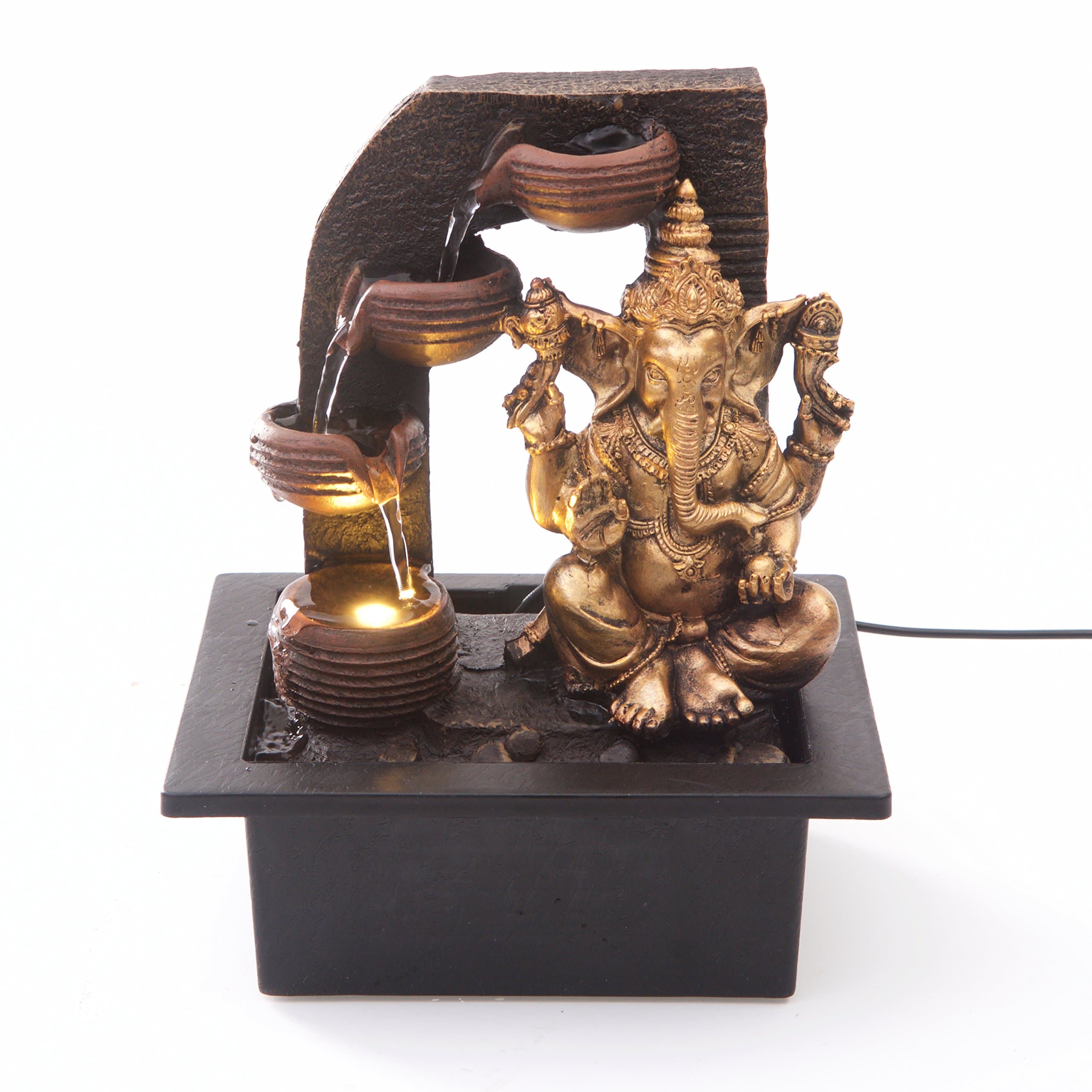 Creative Touch Fountain Edition Ganesha with Water Cups Indoor Water with LED Light | Size 21 * 17.5 * 25 Cm | 3 Pin UK Plug Included |