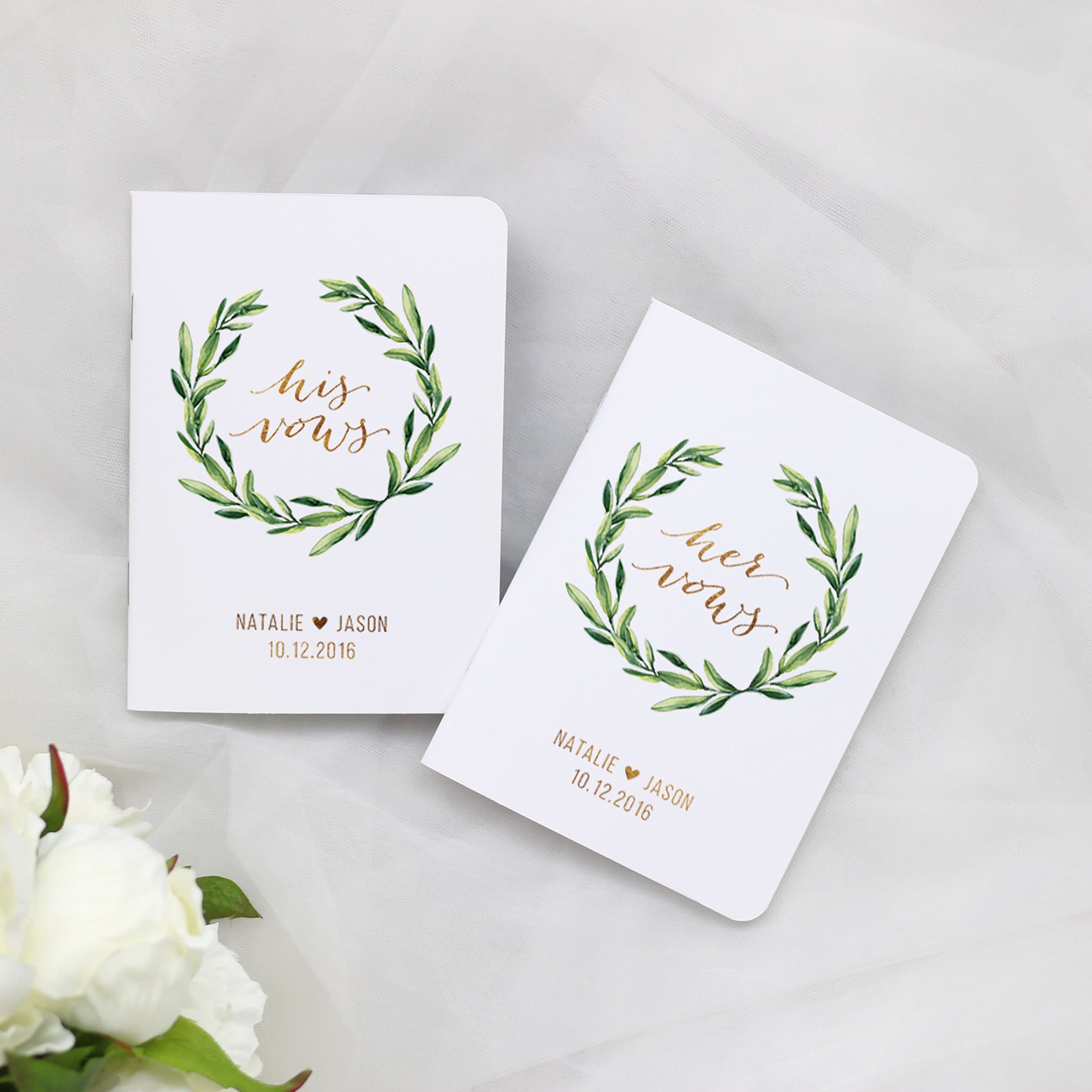 Personalized Vow Books Gold, Wedding Vow Books Lined, A Set of 2 Lined Vow Books