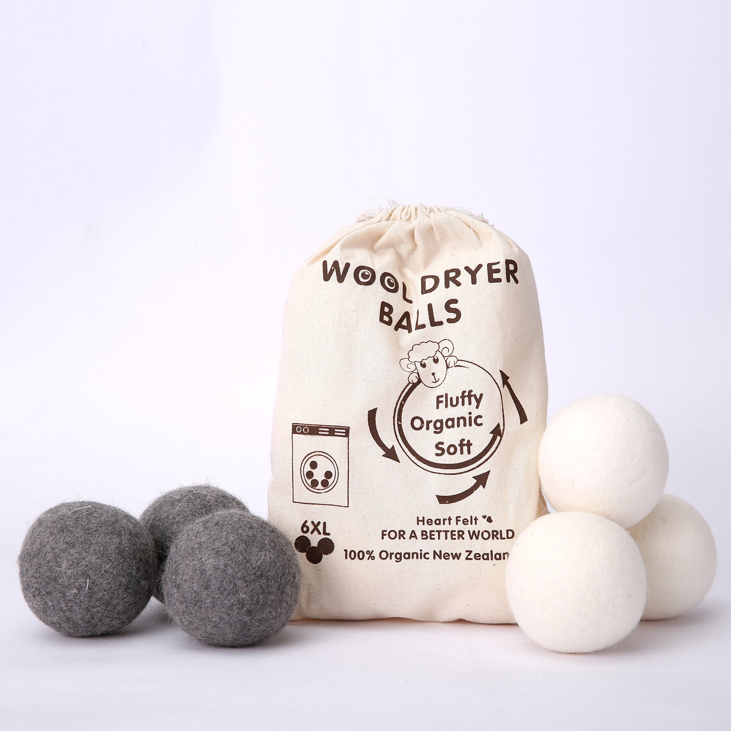 Wool Dryer Balls by MarvelousRule , 6 Pack XL Organic Wool, Non-Toxic, Reusable, X-tra Large. Reduces Drying Time and Chemical-Free. Natural Fabric Softener(3PC Grey + 3PC White)