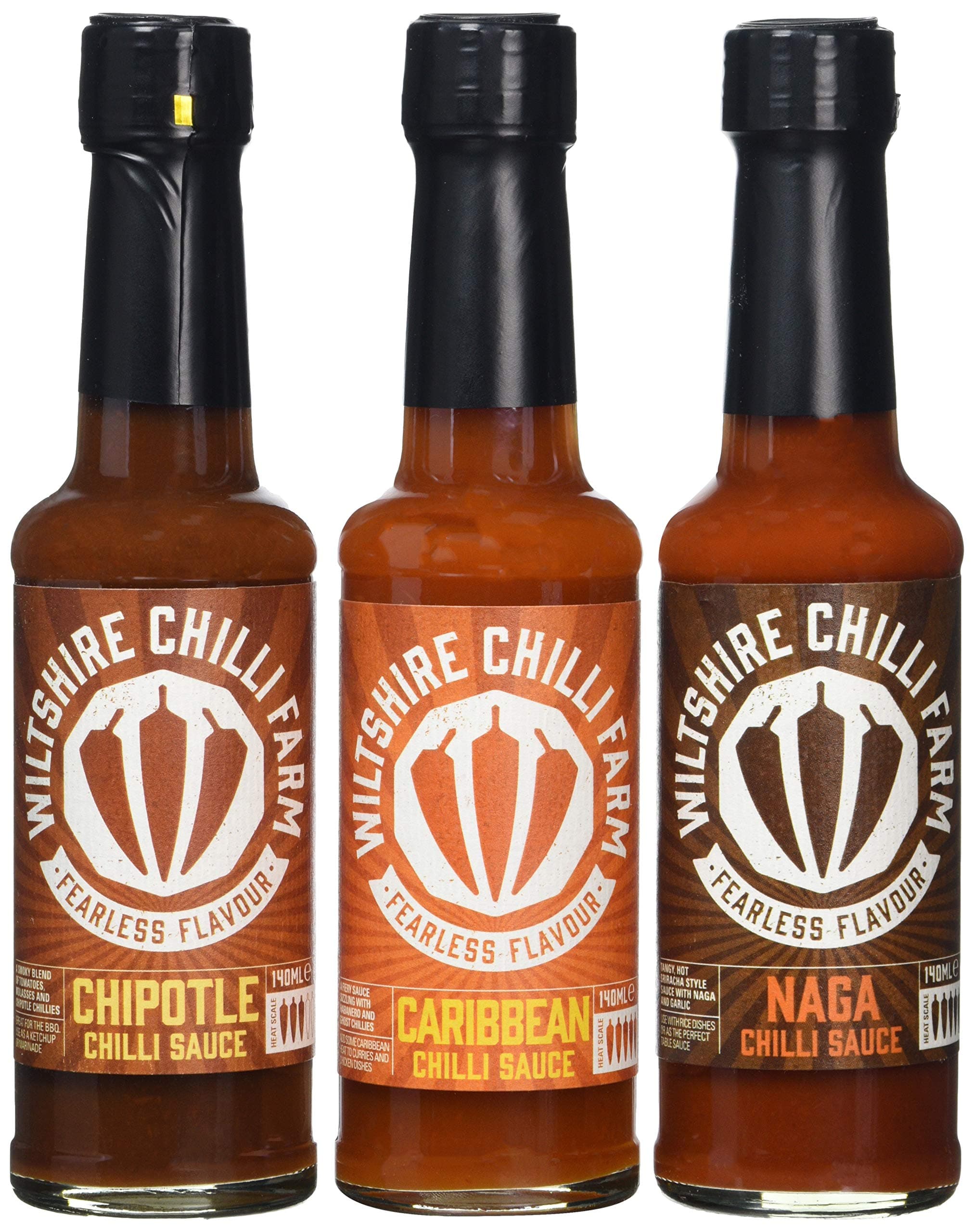 Wiltshire Chilli Farm Chipotle, Caribbean and Naga Hot Chilli Sauce Set(Pack of 1)