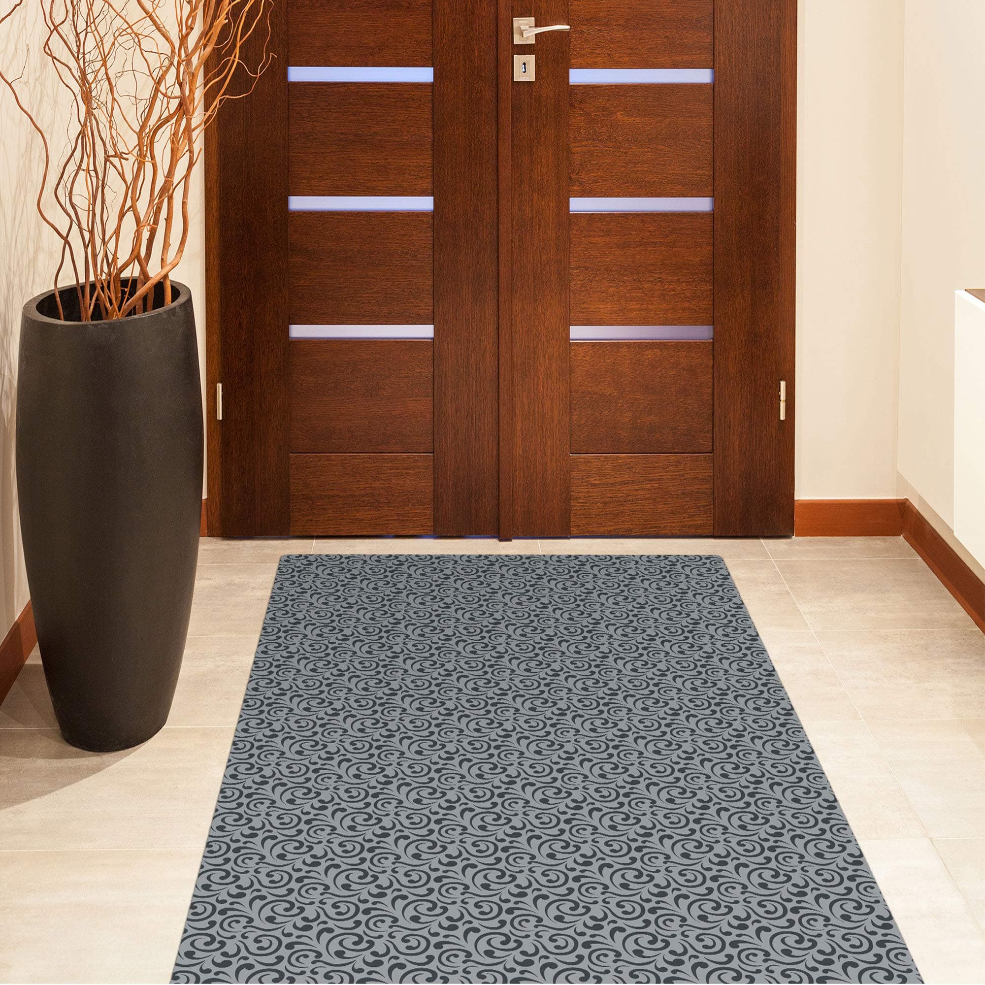 Shape28 Hallway Mat Ultra-Thin Kitchen Runner Rug with Non Slip Rubber Backing 72x36 Inches Color Gray Design 3P