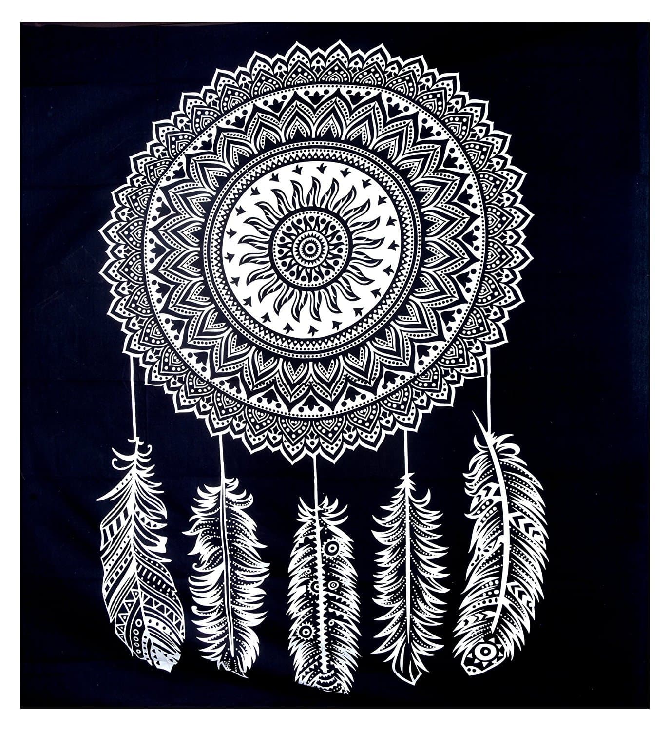 Black and White Elephant Mandala Tapestry Psychedelic Tapestry Indian Bedspread, Tapestry Wall Hanging