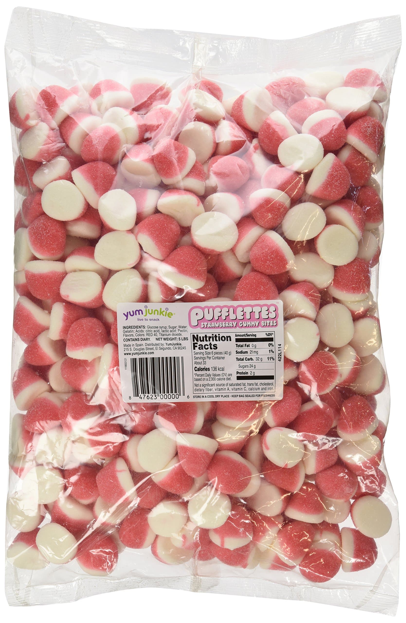 YumJunkie Pufflettes Gummy Bites, Strawberry, 5 Pound