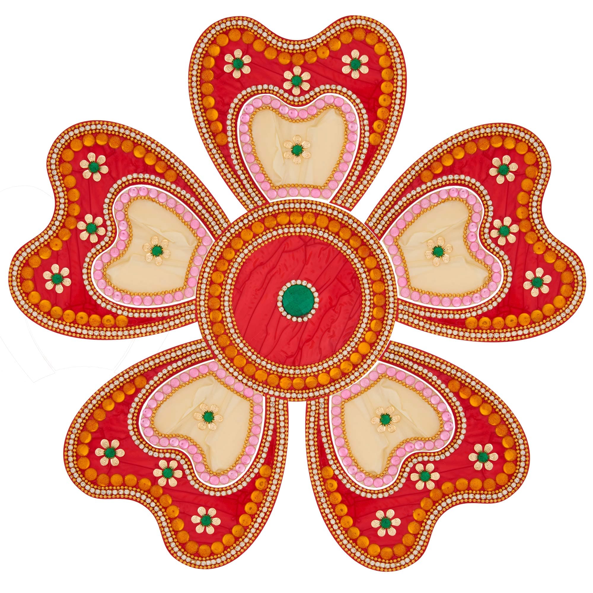 The Indian Storeroom Diwali Floor Rangoli Design Studded Stones & Sequins Traditional Festive Home Decorations (Red Off White)