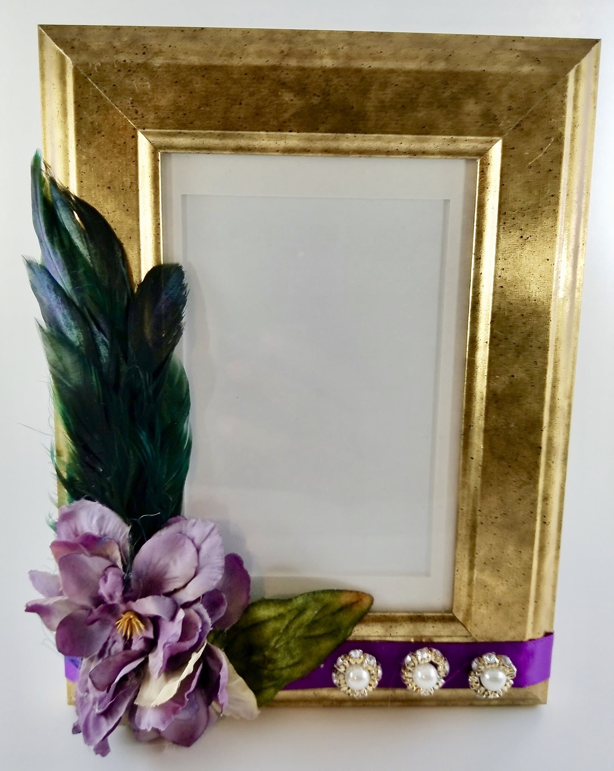 Antiqued Gold Photo Frame - Peacock Feathers 4x6"