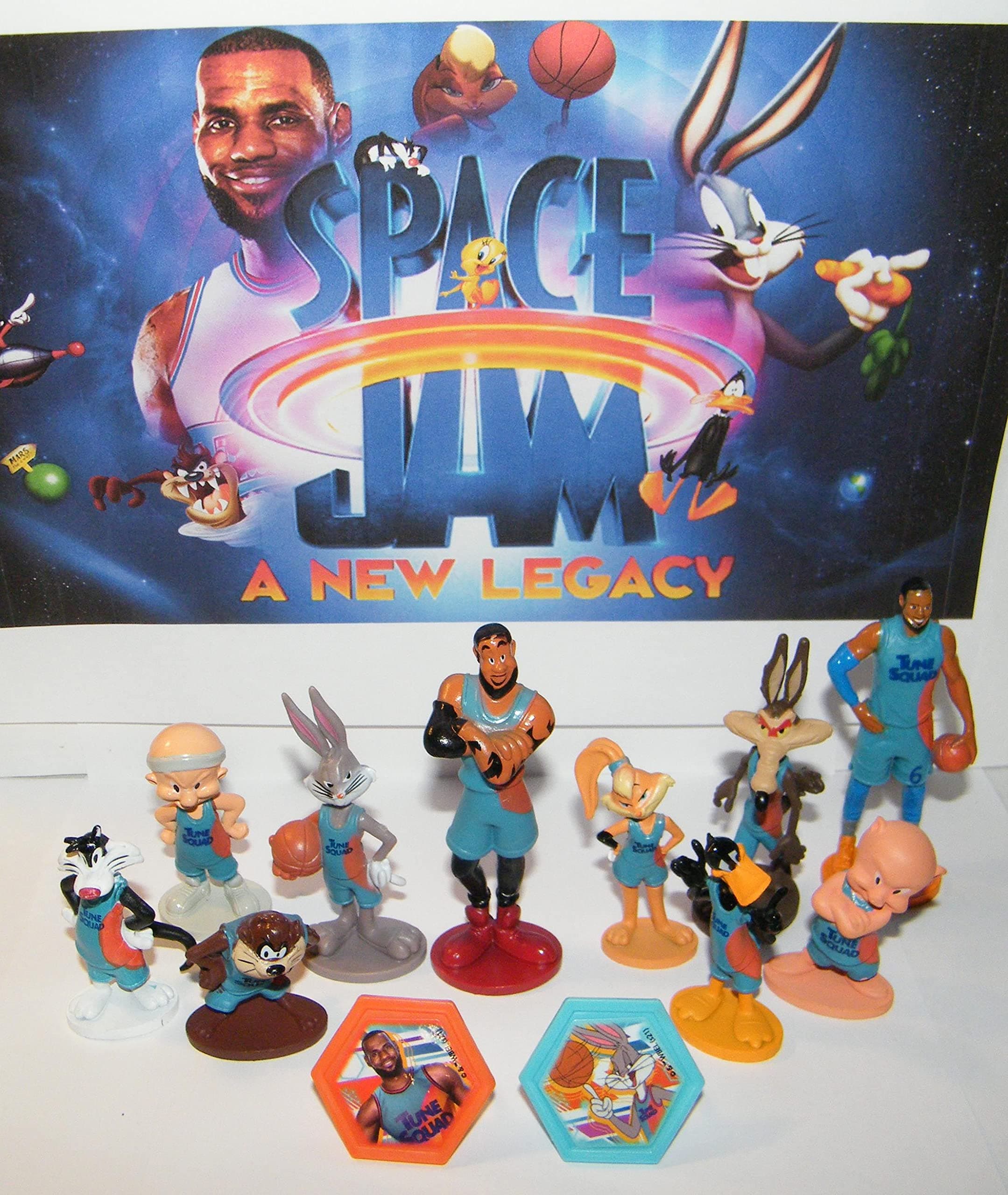 HappiToys Space Jam A New Legacy Movie Deluxe Figure Set of 12 with 10 Figures and 2 Character ToyRings Featuring Sir James and his Cartoon Tune Squad!