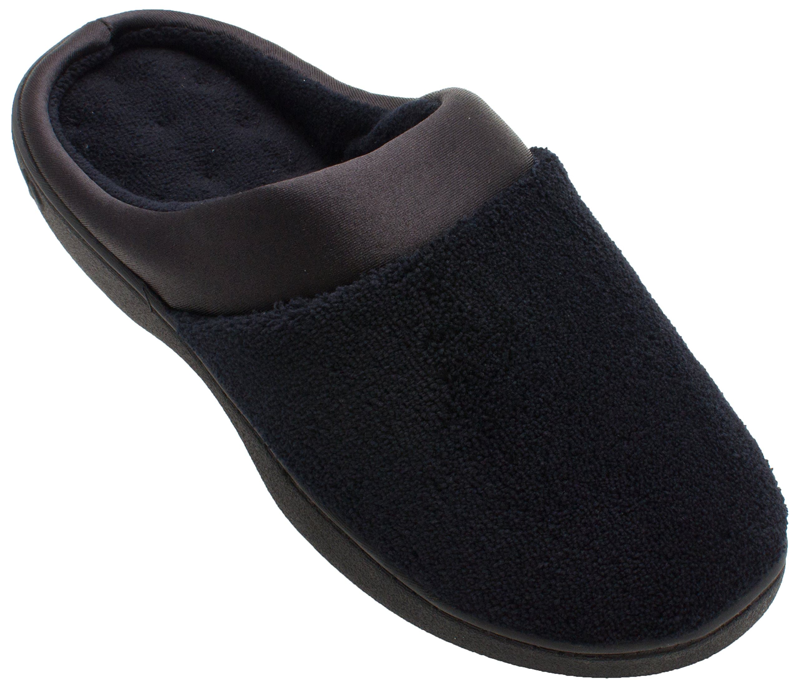 womens Terry and Satin Slip on Cushioned Slipper With Memory Foam for Indoor/Outdoor Comfort