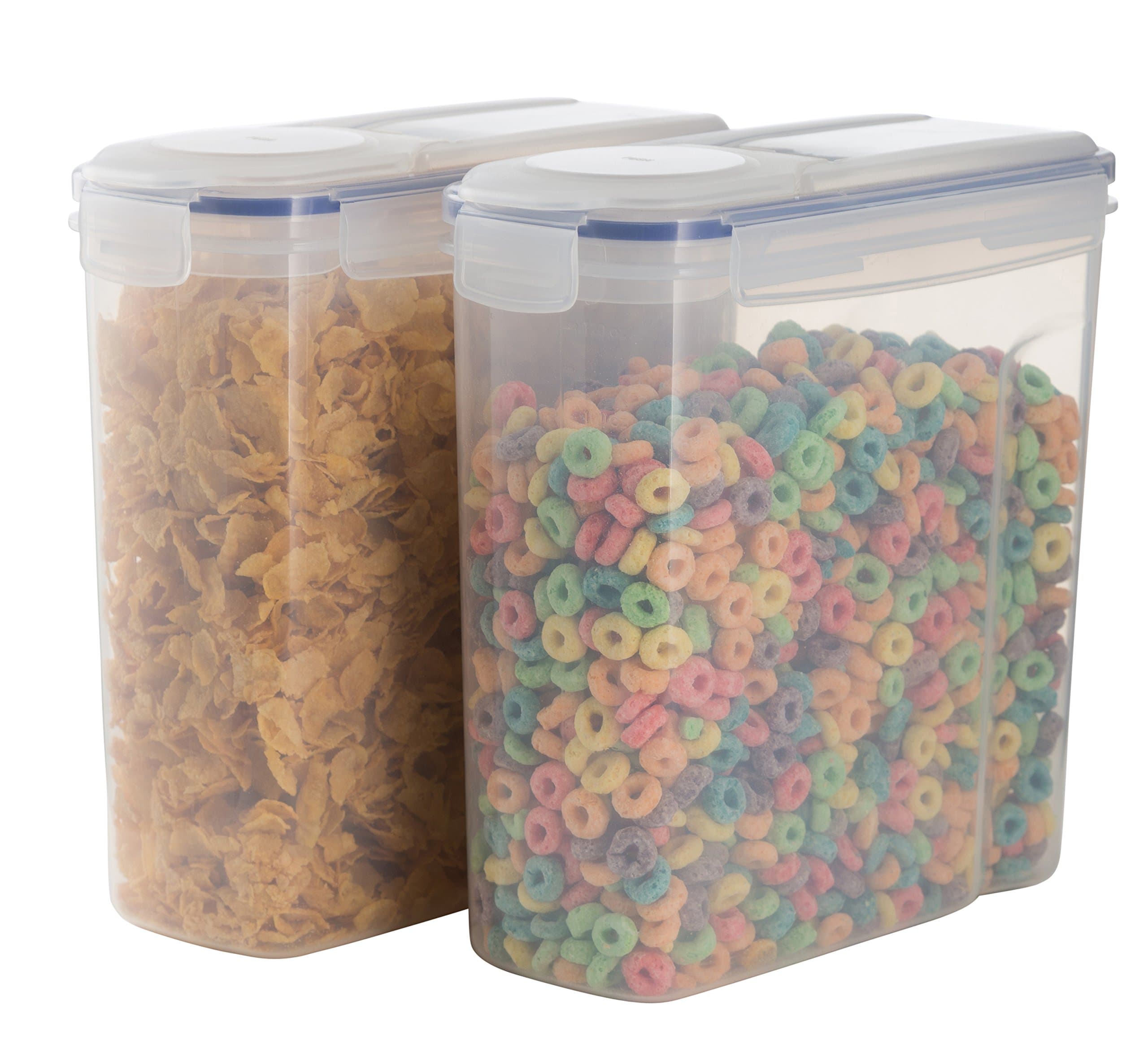 Cereal Container Set - 2 x 4L (135.2 Oz) Plastic Storage Containers - Airtight Seal Lid Cereal Keeper - Suitable For Flour, Sugar, Coffee, Rice, Nuts, Snacks, Pet Food & More (2)