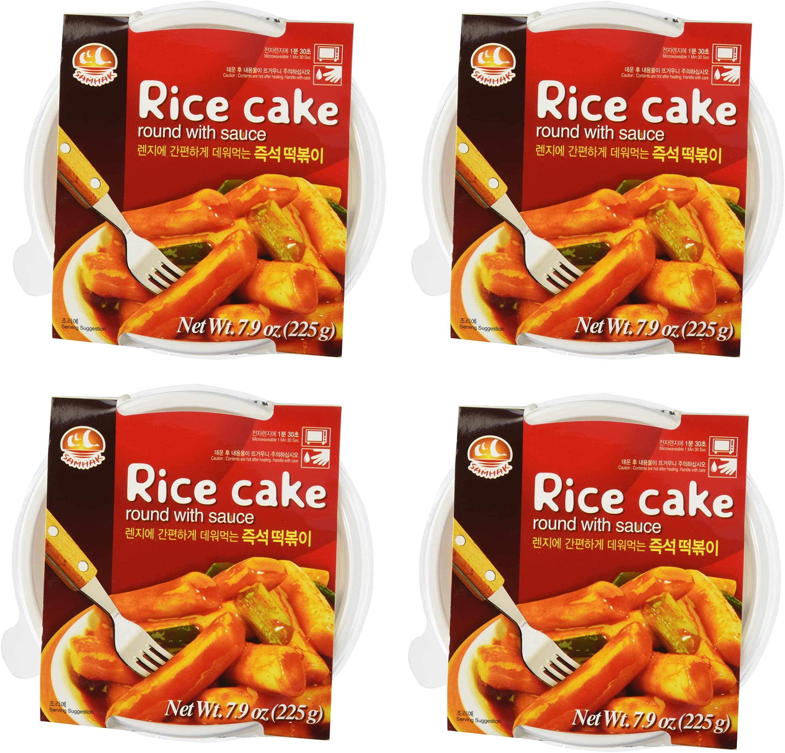 Korean Instant Ddukbokki Samhak Rice Cake Round with Sauce 7.9 Oz : 4 Pack