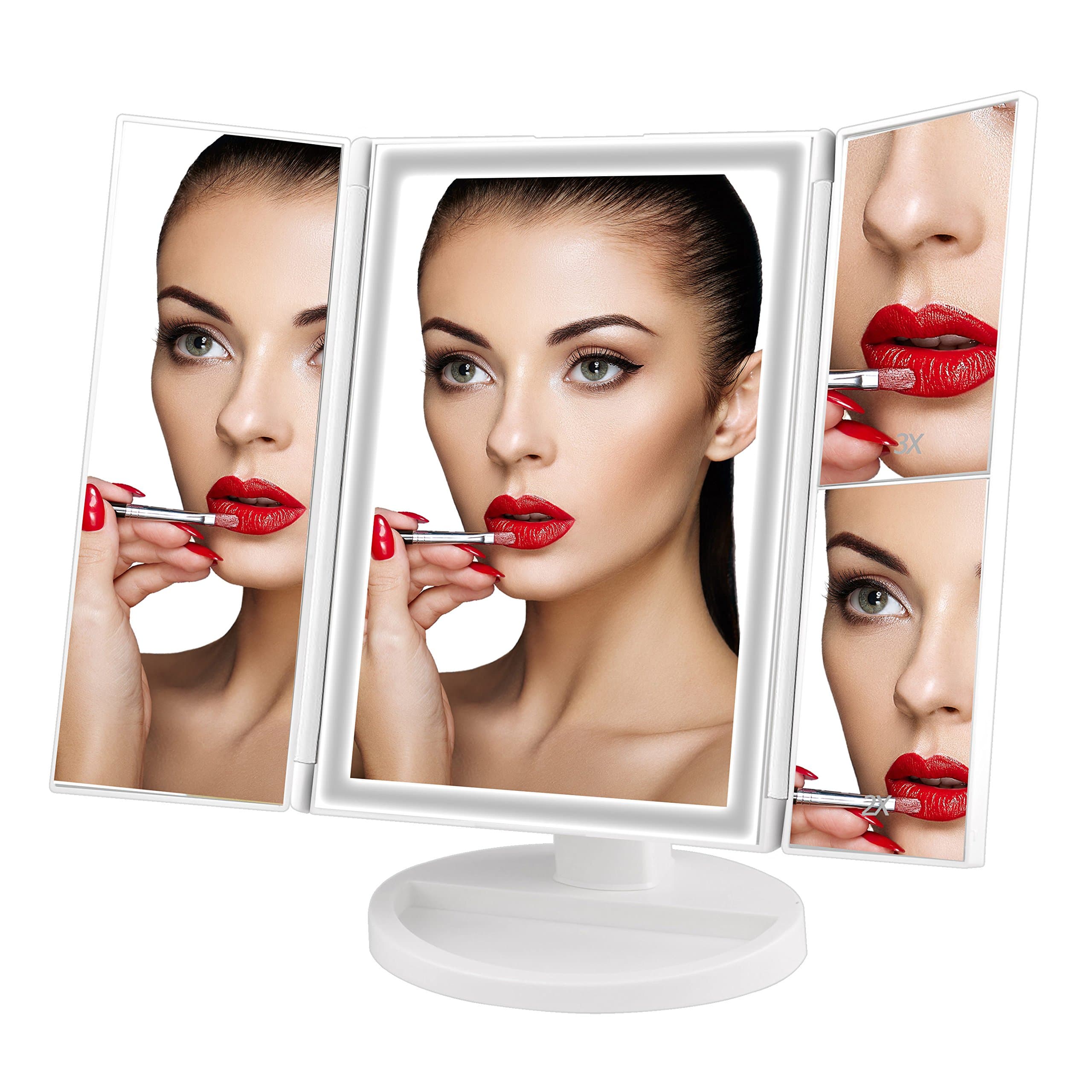 ELFINA Makeup Mirror Vanity LED Lighted Mirror, 3X/2X/1X Magnification, Touch Screen, Removable, USB/Battery for Countertop Cosmetic Makeup