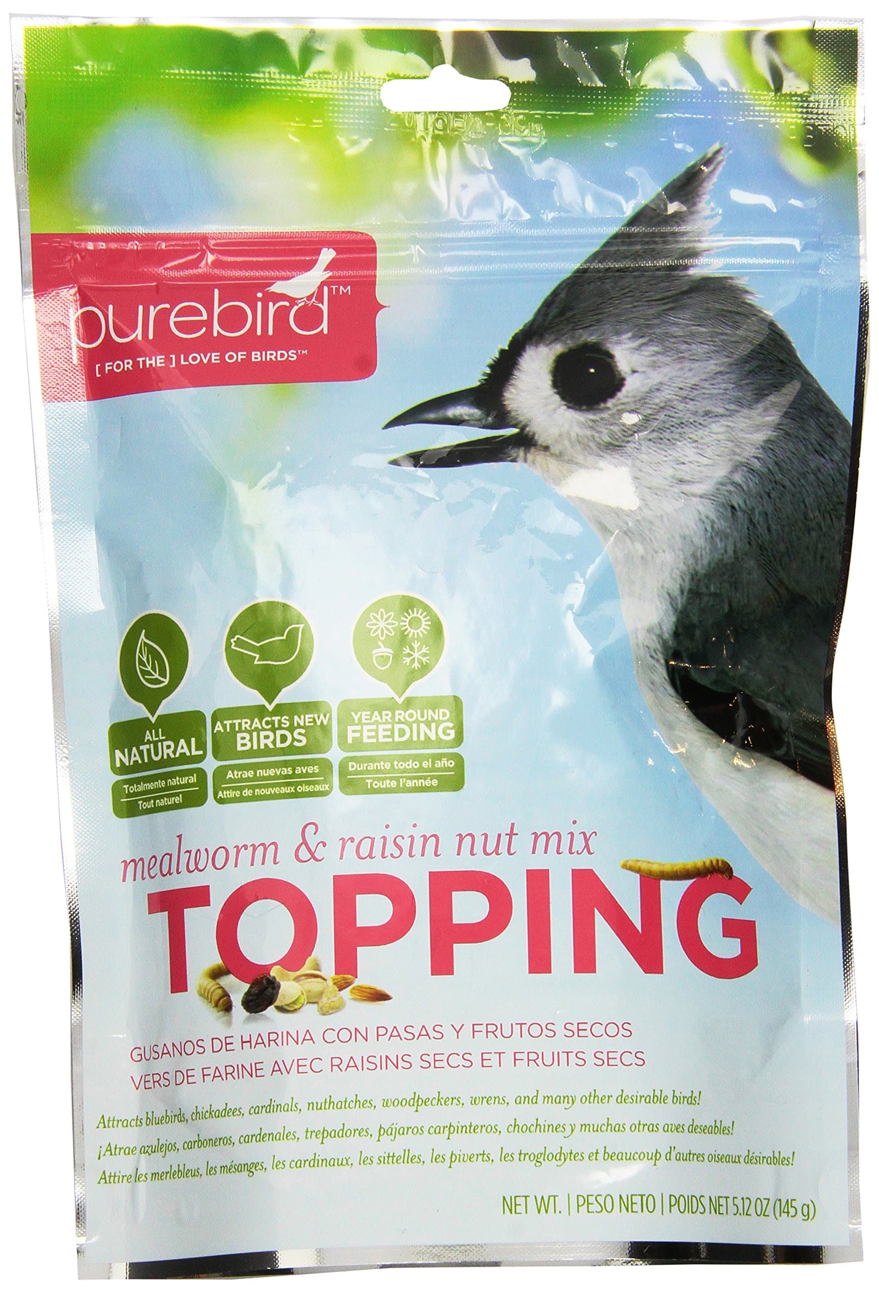 Purebird Mealworm And Raisin Nut Mix Topping For Wild Birds, 5.12-Ounce