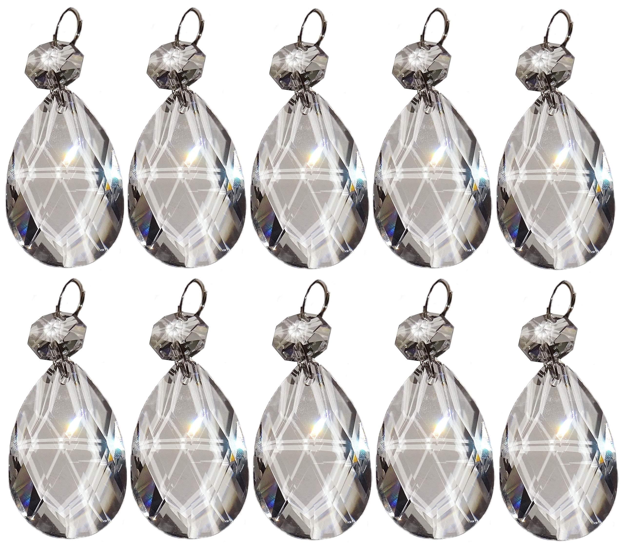 10 x Clear Chandelier Drops Transparent Droplets Cut Glass Crystals Beads Christmas Tree Ornaments Vintage Wedding Wishing Decorations Prisms Antique Light Spare Parts Crafts (50mm Oval)