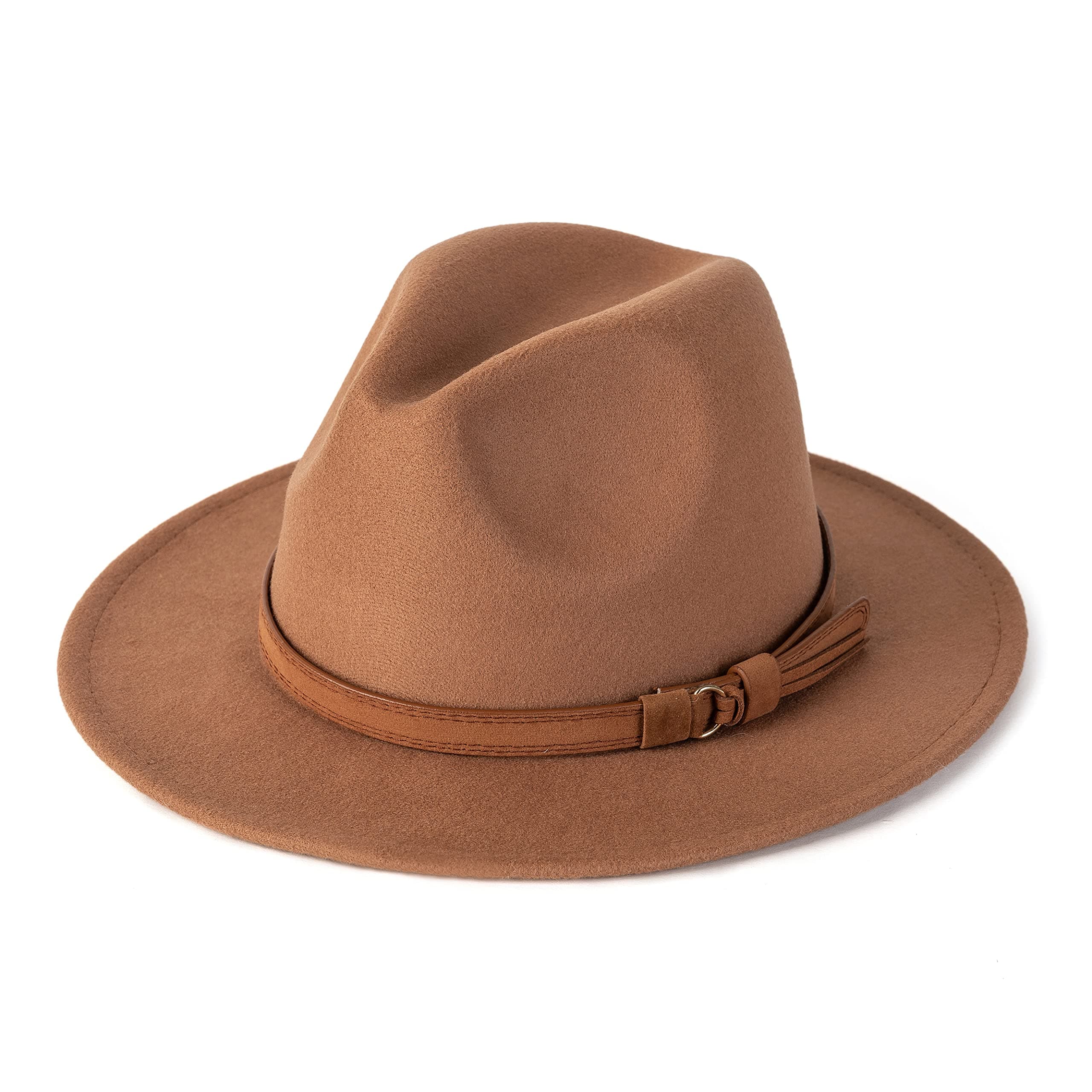 Unisex Wide Brim Felt Fedora Hats Men Women Panama Trilby Hat with Band