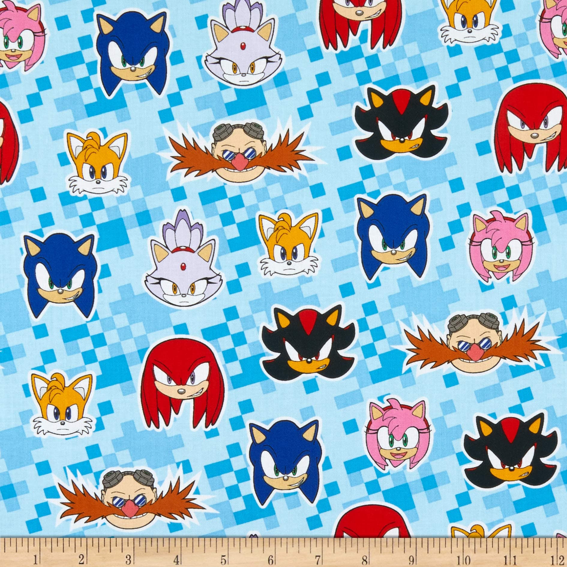 Kaufman Sonic The Hedgehog Character Heads Blue, Fabric by the Yard