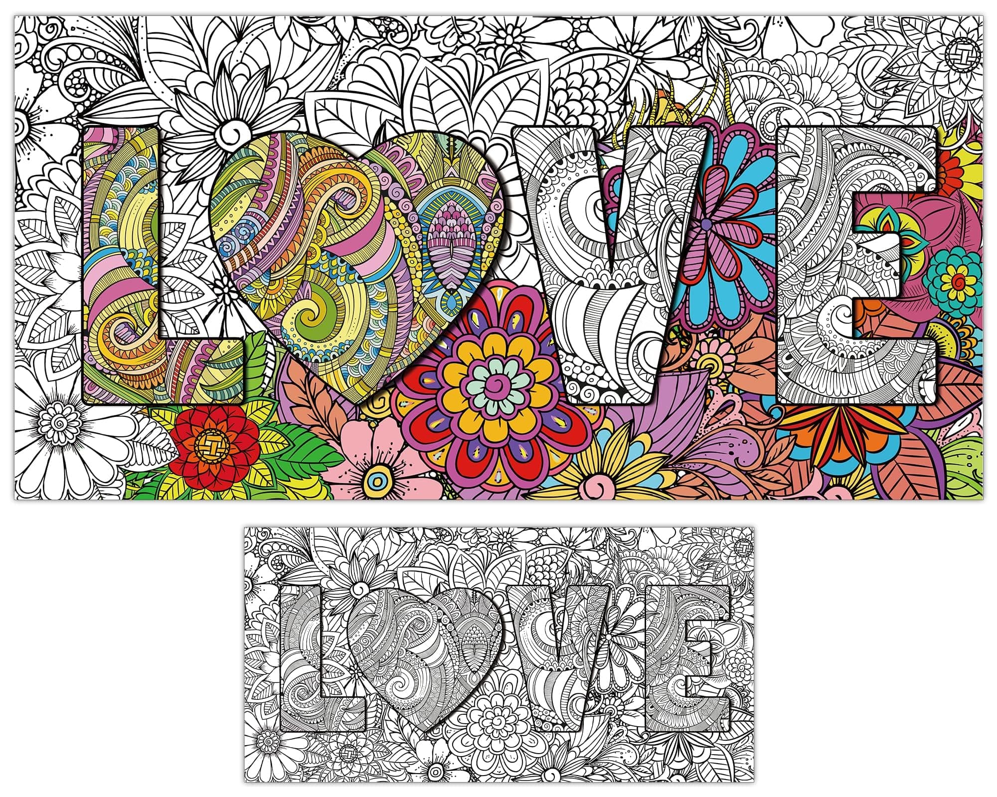 Giant Mandala Coloring Posters 50" x 25" Jumbo Love Mandala Coloring Posters for Kids Teens Adults Large Mandala Coloring Tablecloth Huge Art Craft Activity for Home Classroom Party Supplies Favor