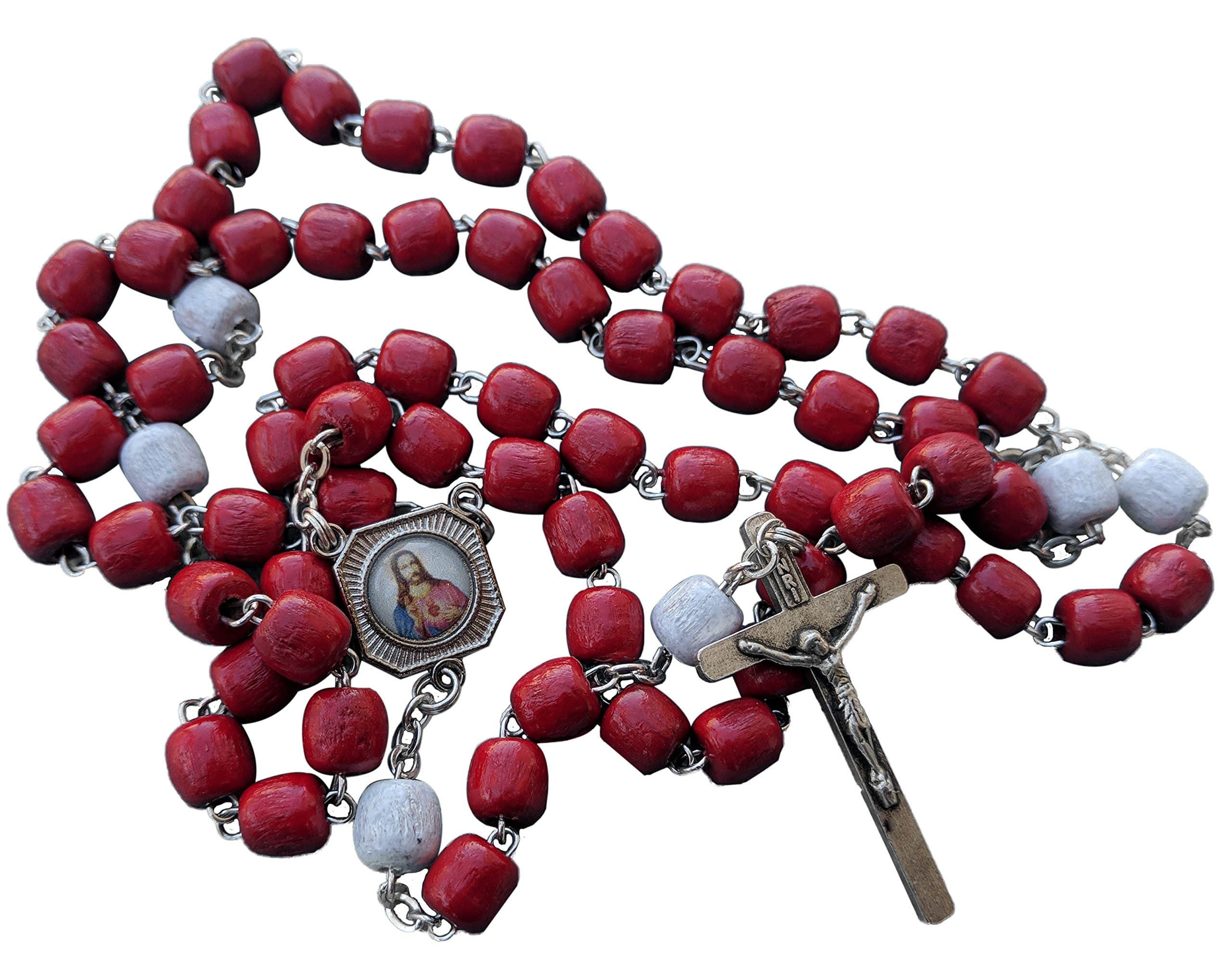 Precious Blood of Jesus Rosary Red Wooden Wood 7 mm Beads 20 inches + Gift Bag