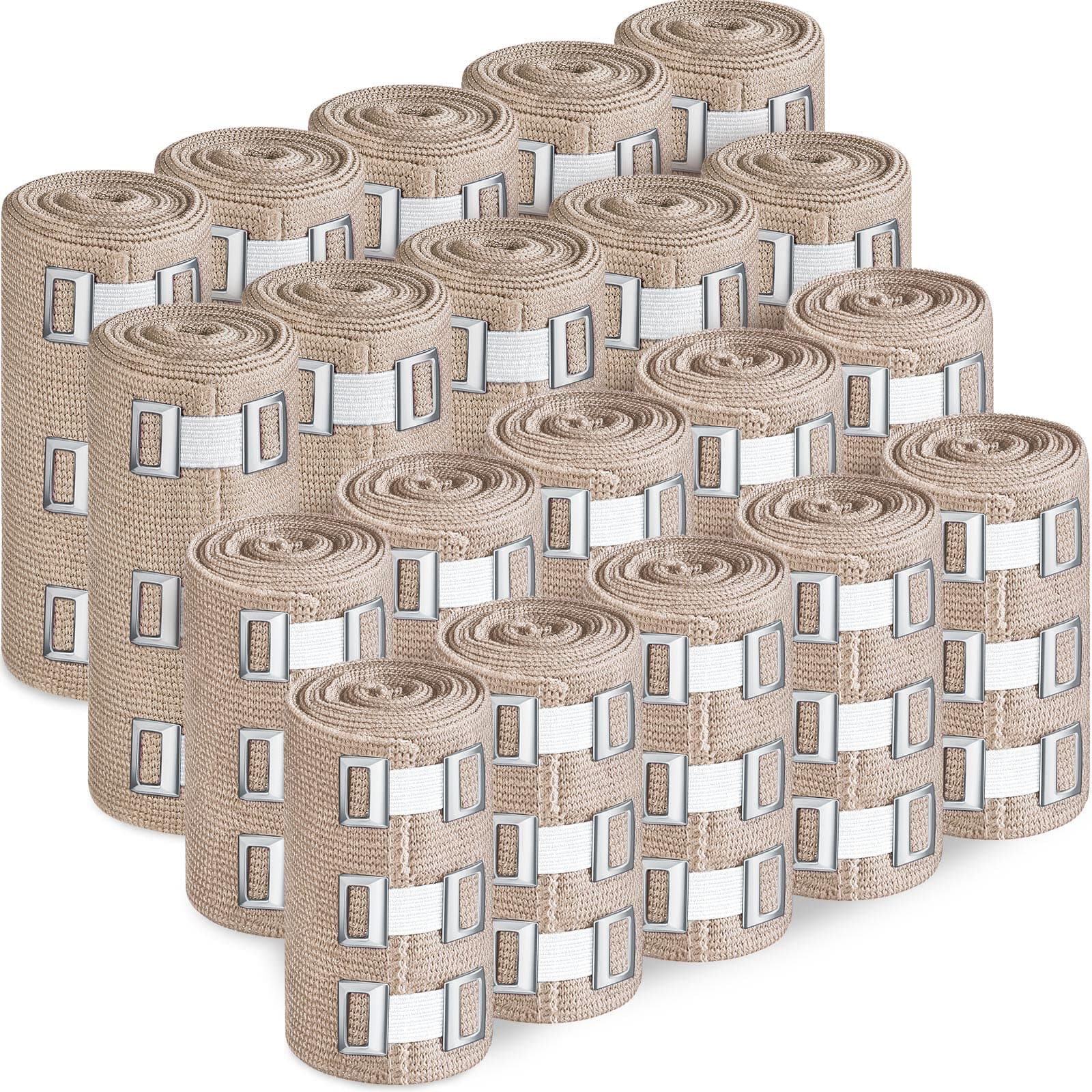 20 Pcs Elastic Bandage Wrap Compression Bandage in 3 Inches and 4 Inches with 60 Extra Clips Stretches up to 15 feet Ideal for Sports, Sprains, Wrist, Ankle and Foot
