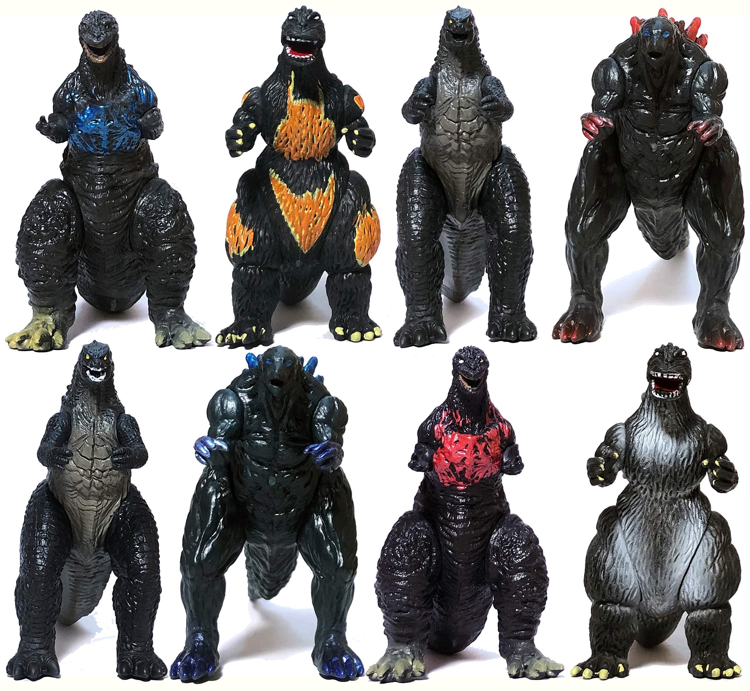 Set of 8 Godzilla Toys Movable Joint Birthday Kids 2019 Action Figures King of the Monsters Burning Heisei Mecha Ghidorah Pack Plastic Mini Dinosaur Playsets Cake Toppers Package