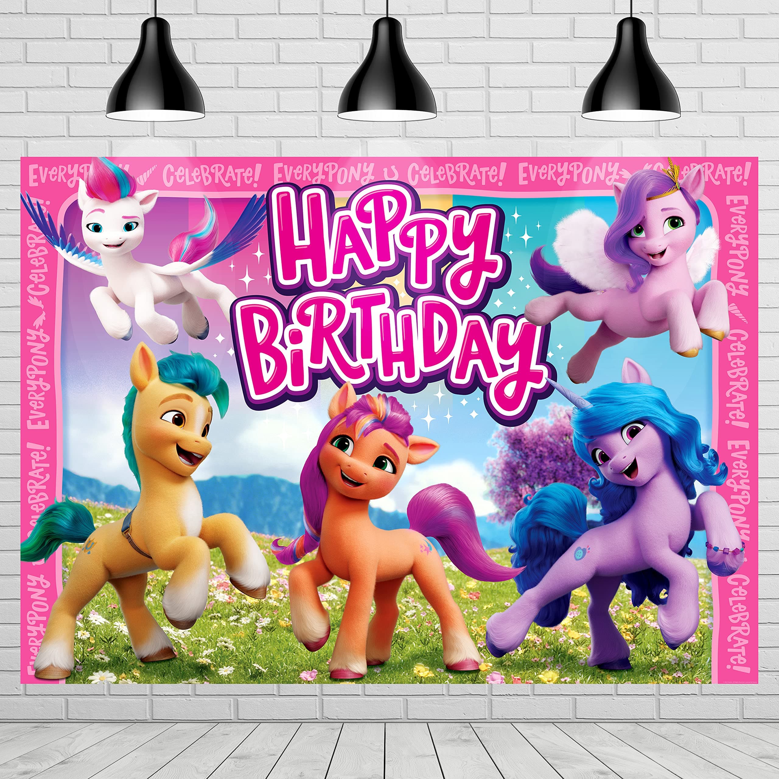 Treasures Gifted Officially Licensed My Little Pony Birthday Decorations - 4.25ft Tall x 6ft Wide Backdrop - My Little Pony Party Supplies - Birthday Banner Backdrop for Photos