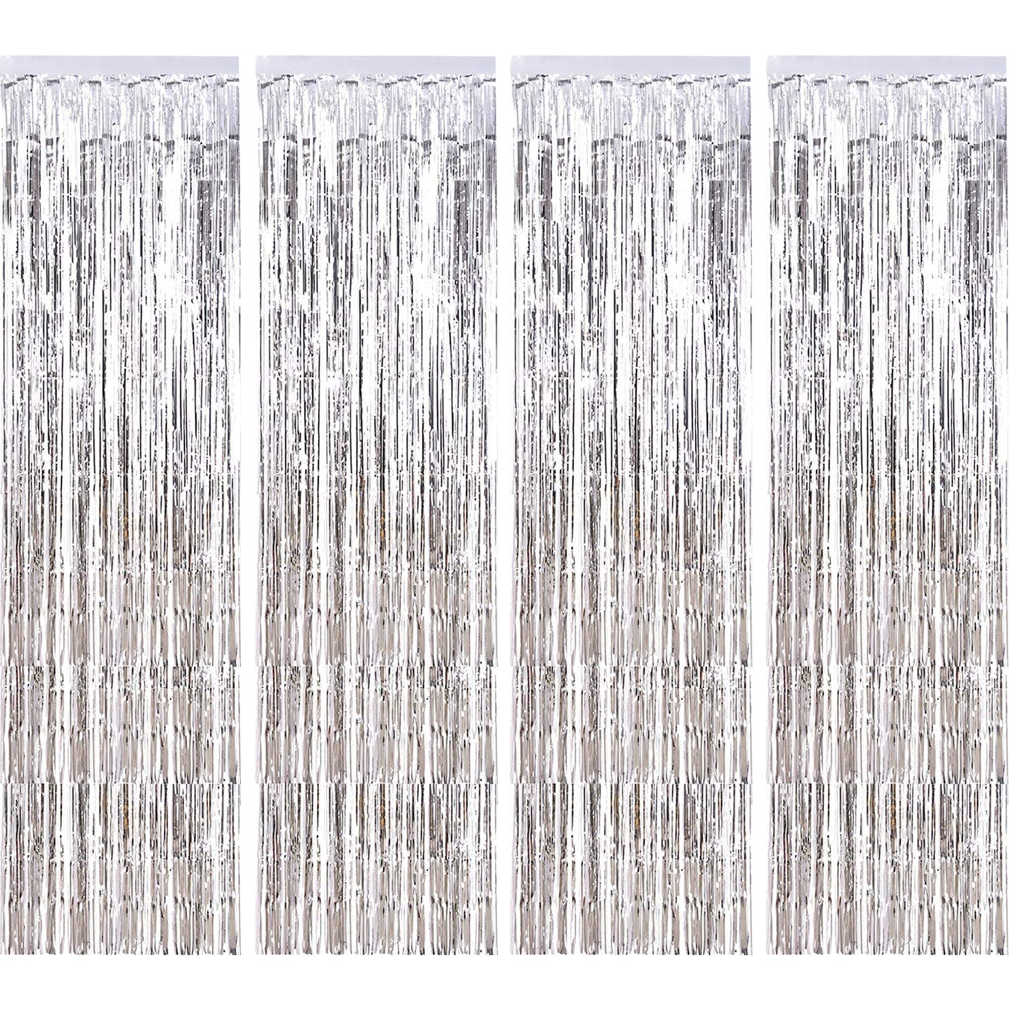 pozzolanas 4 Pack Foil Fringe Curtain Metallic Tinsel Fringe Curtains Shimmer Party Photo Backdrop Curtains for Birthday, Christmas, New Years, Weddings Party Decorations(Silver)