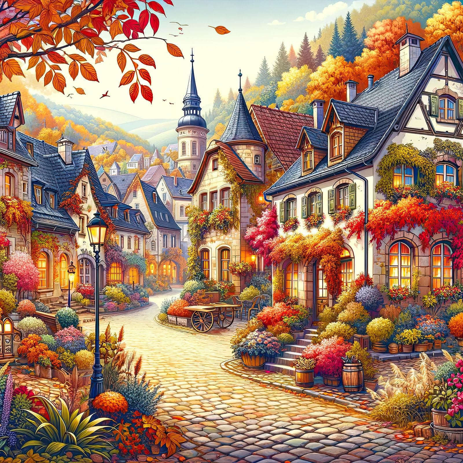 HUADADA Jigsaw Puzzles 1024 Pieces for Adults jigsaw puzzles for adults 1024 Piece Puzzle Educational Games-Town in Autumn