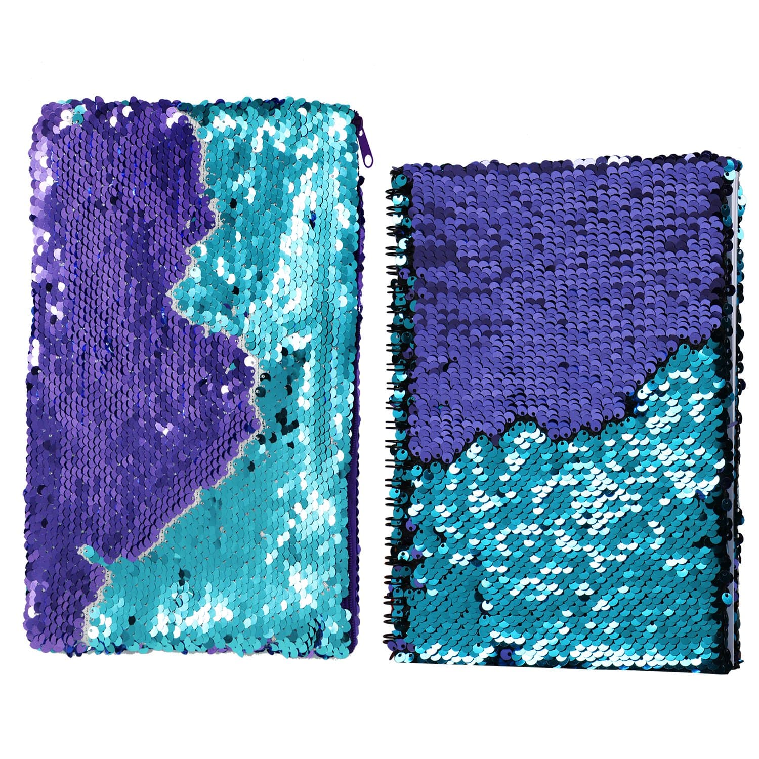 COGGIFEL Mermaid Spiral Sequin Notebook Reversible Sequin Office Notebook with Fashion Mermaid Sequins (Notebook+ Handbag)